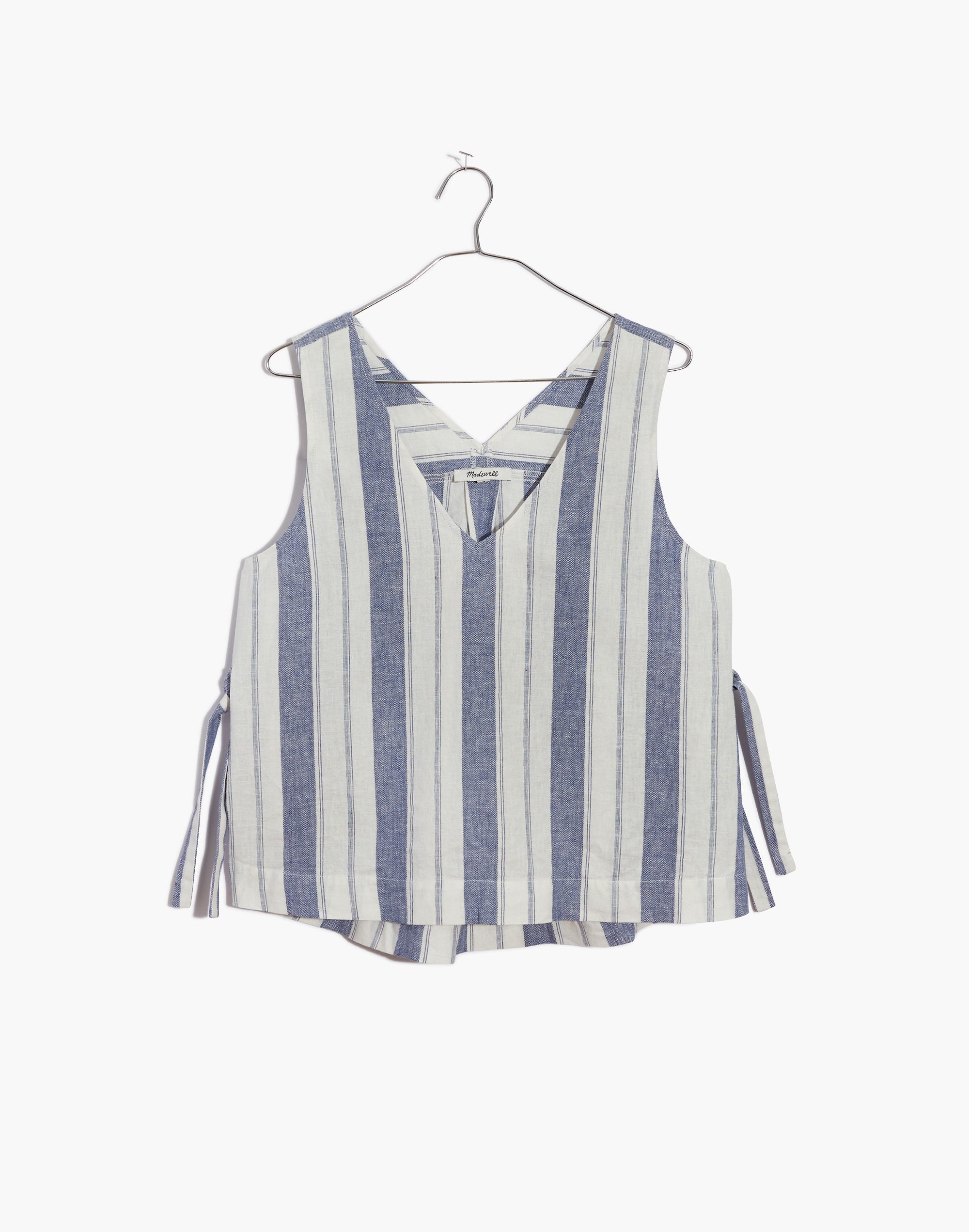 Linen-Blend Side-Tie Tank Top in Stripe