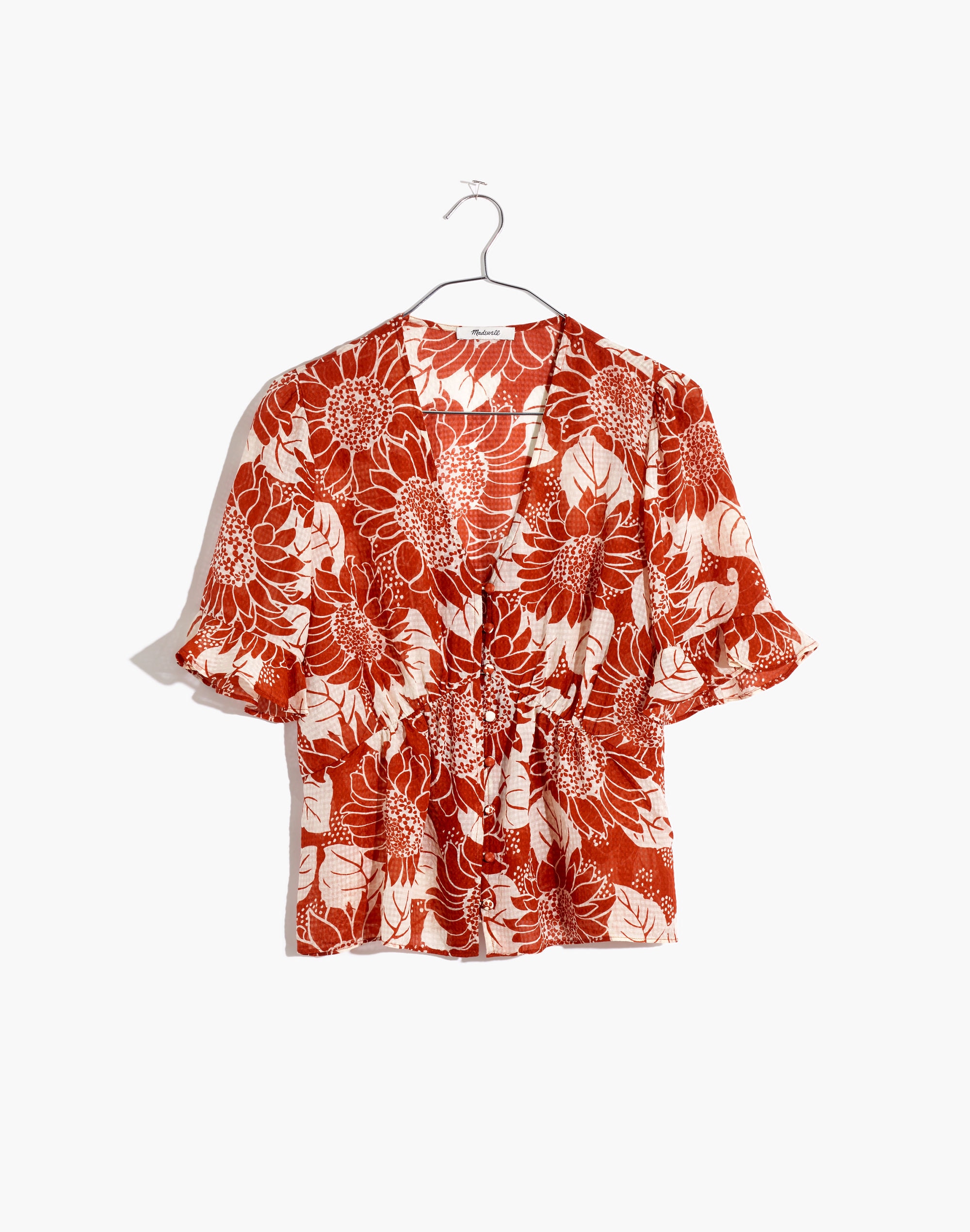 Silk Journal Keyhole-Sleeve Top in Sunflower Season