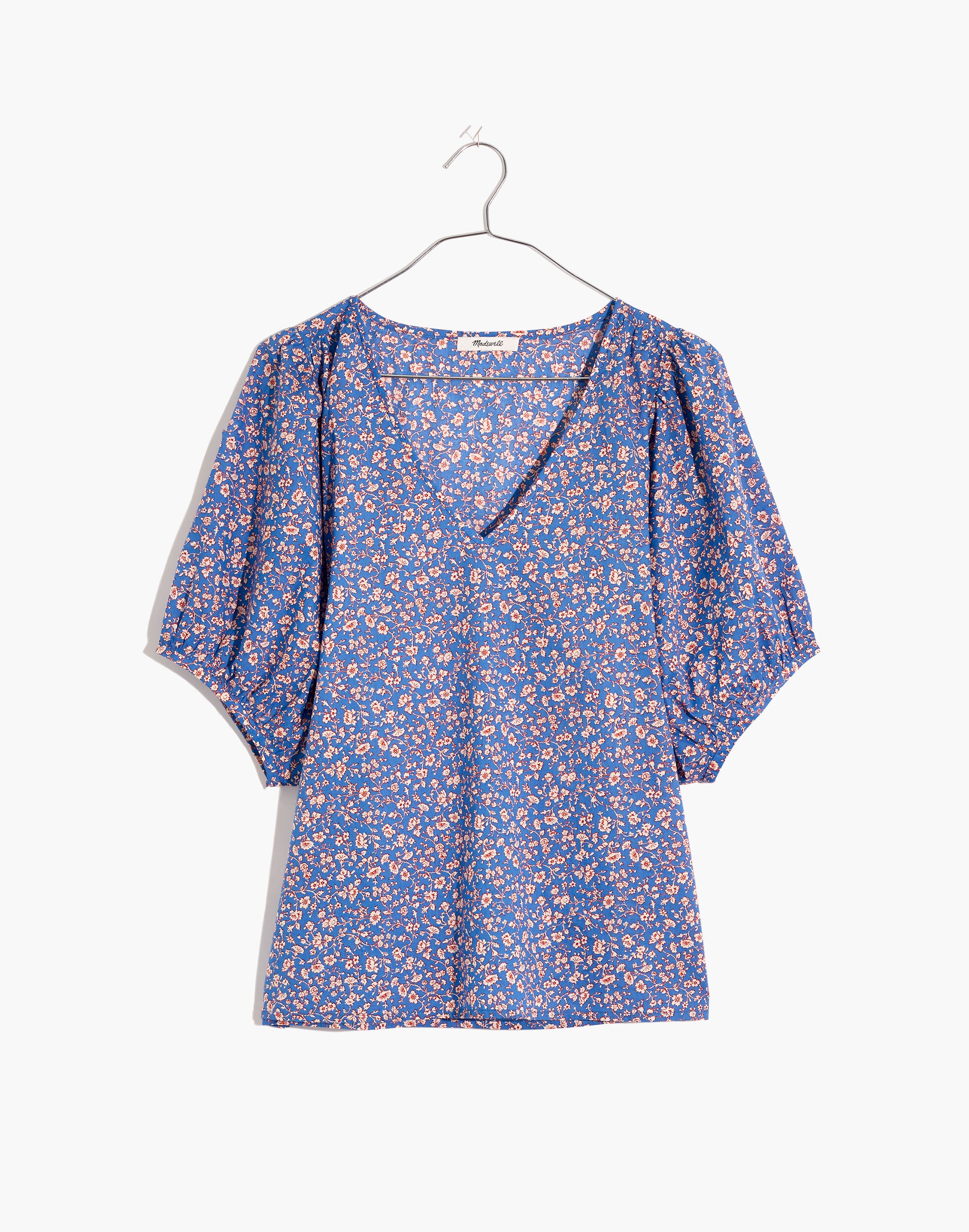 V-Neck Puff-Sleeve Top in Summer Vines
