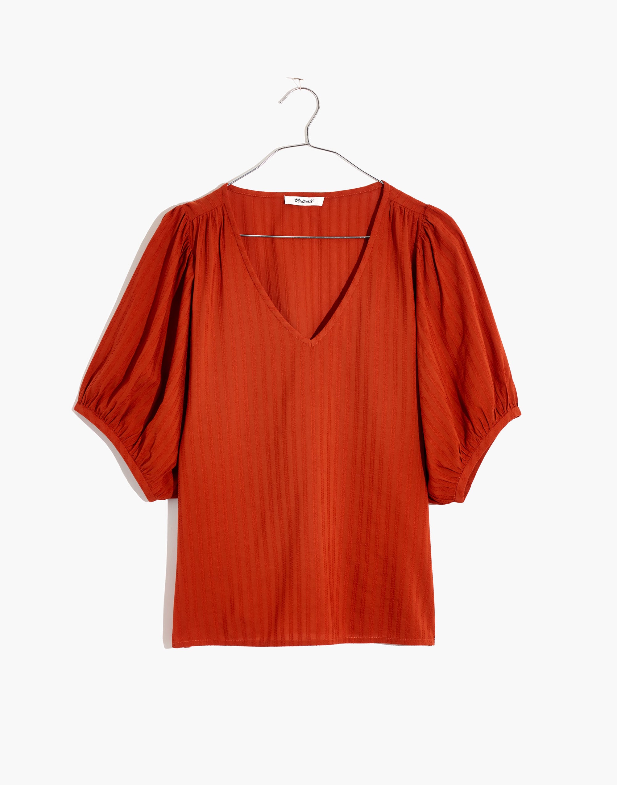 V-Neck Puff-Sleeve Top in Textured Stripe