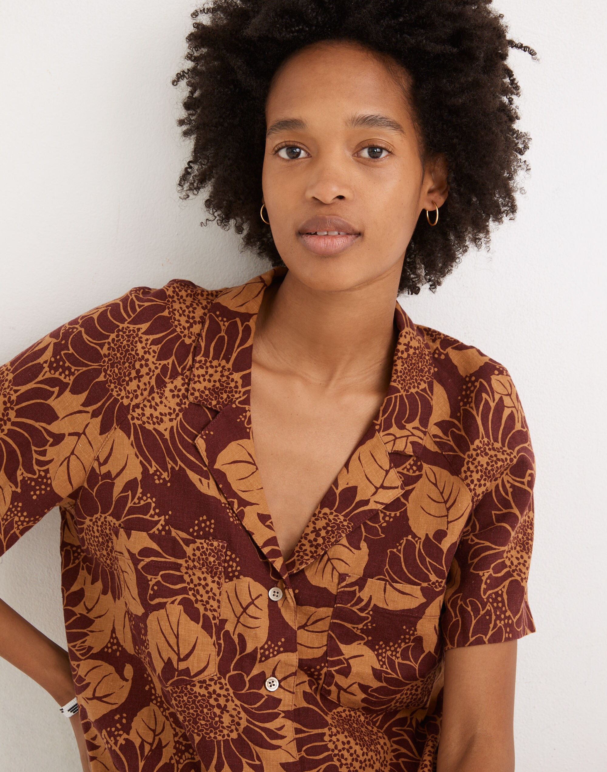 Linen-Blend Raglan Camp Shirt in Sunflower Season