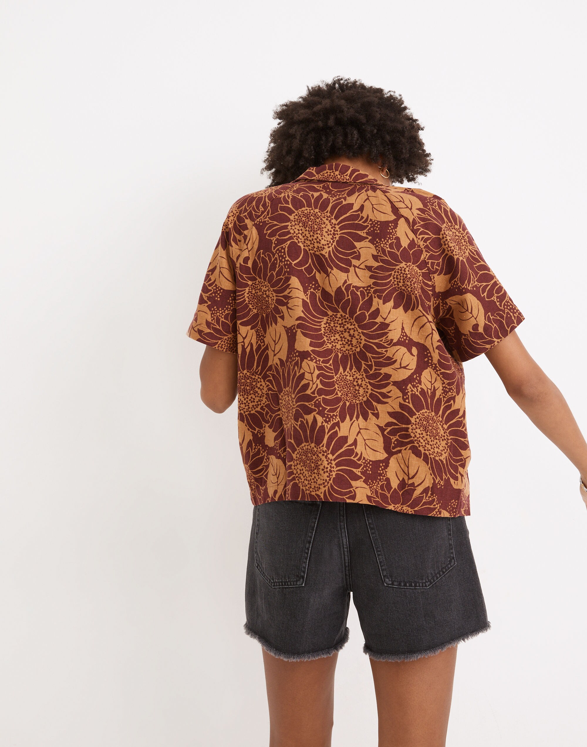 Linen-Blend Raglan Camp Shirt in Sunflower Season