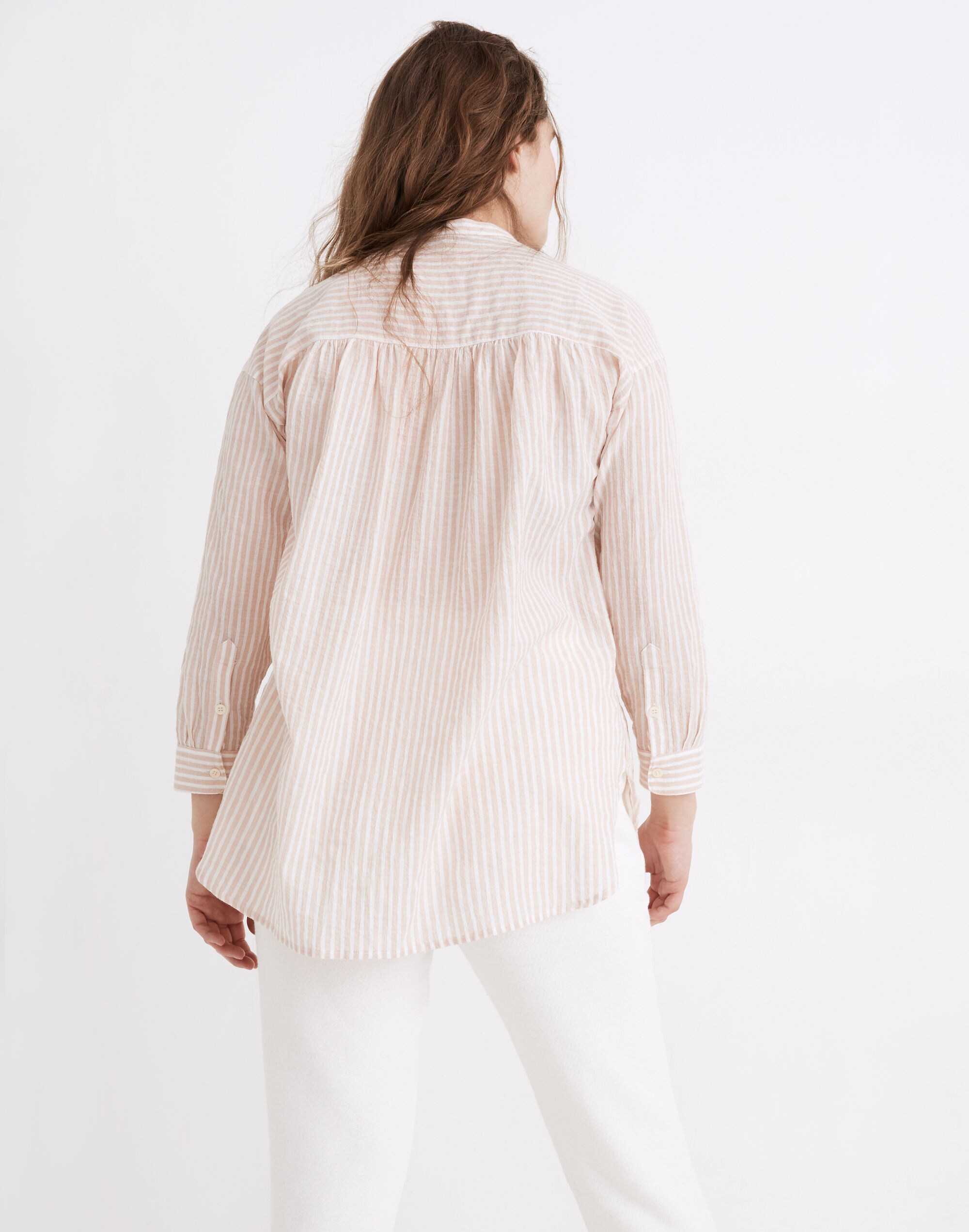 Banded Collar Tunic Top in Stripe