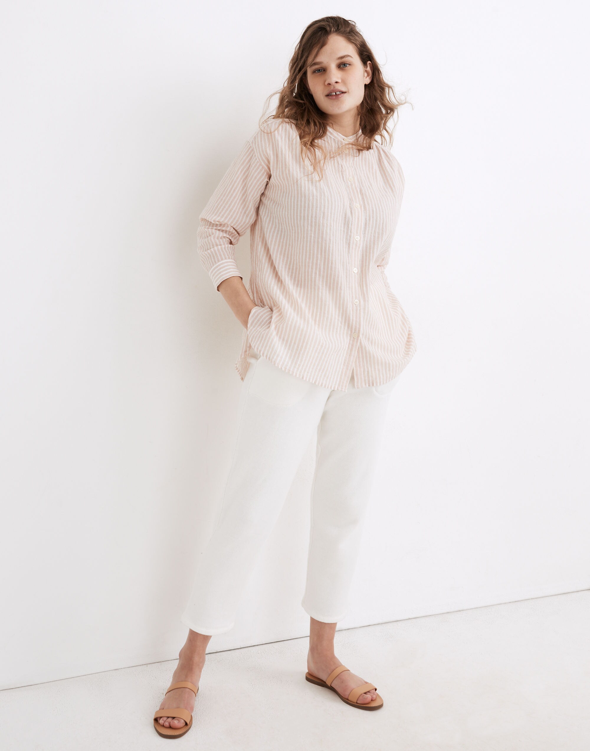 Banded Collar Tunic Top in Stripe