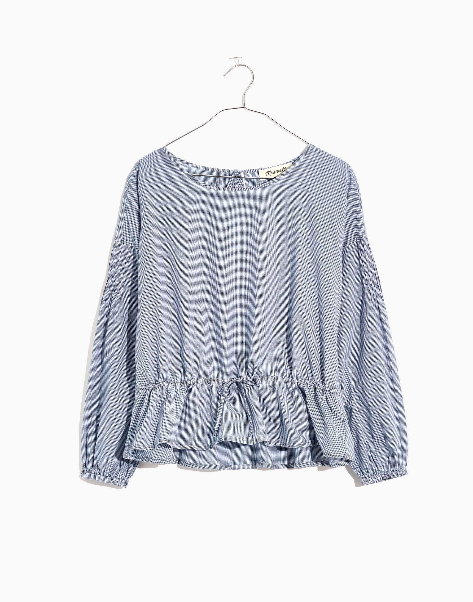 Indigo Gingham Drawstring Peplum Top