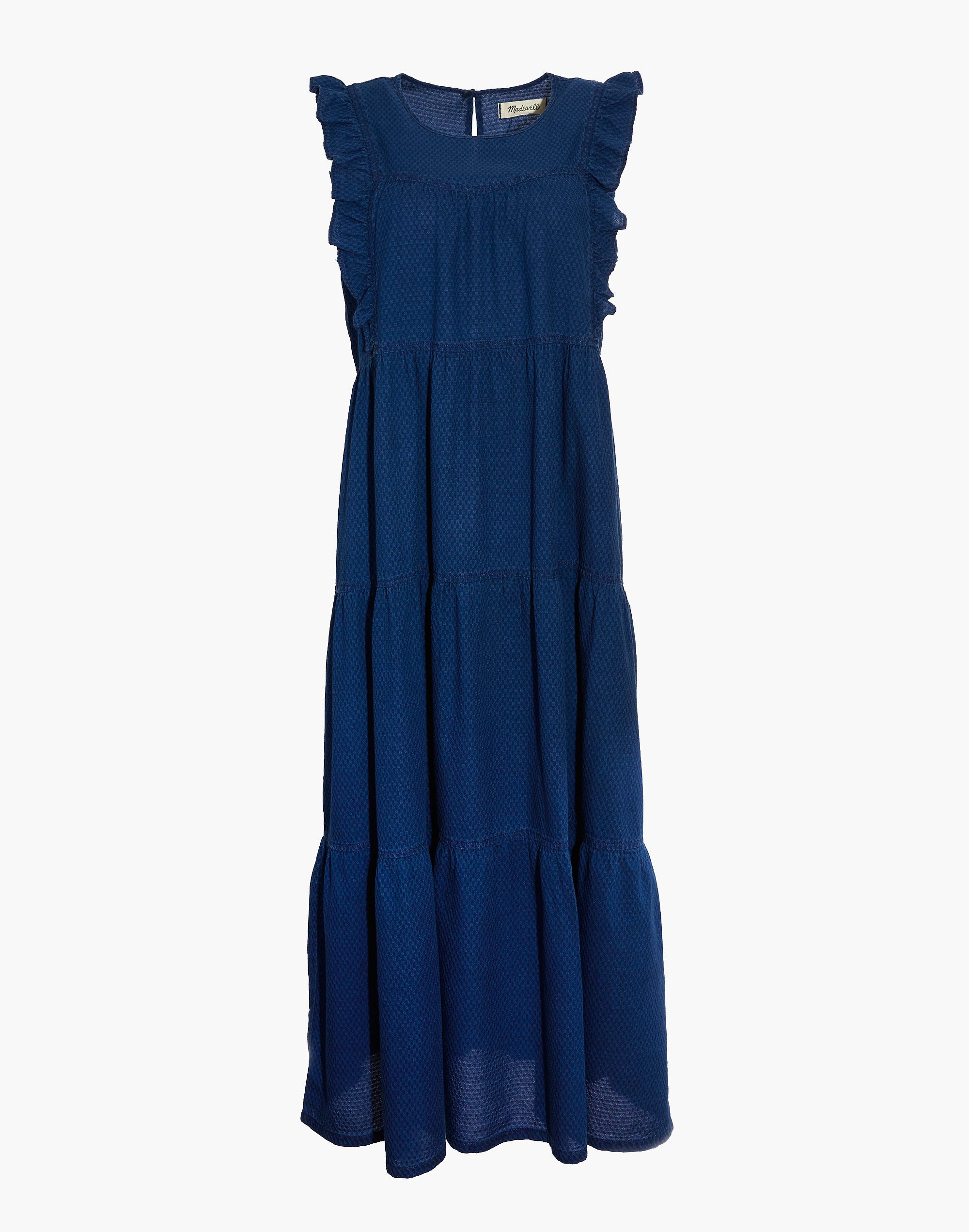 Indigo Ruffled-Bodice Tiered Midi Dress