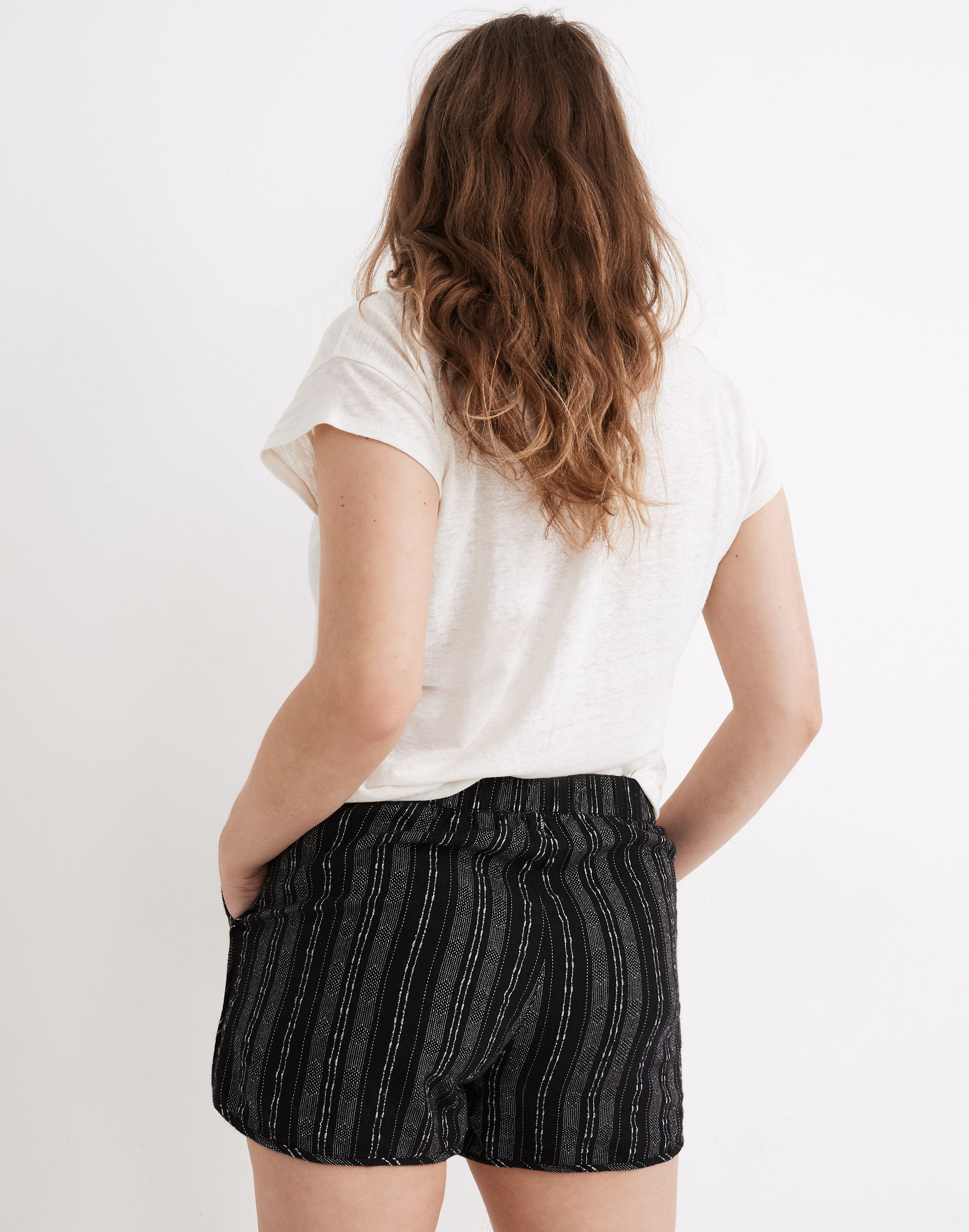 Linen-Cotton Pull-On Shorts in Jacquard Stripe