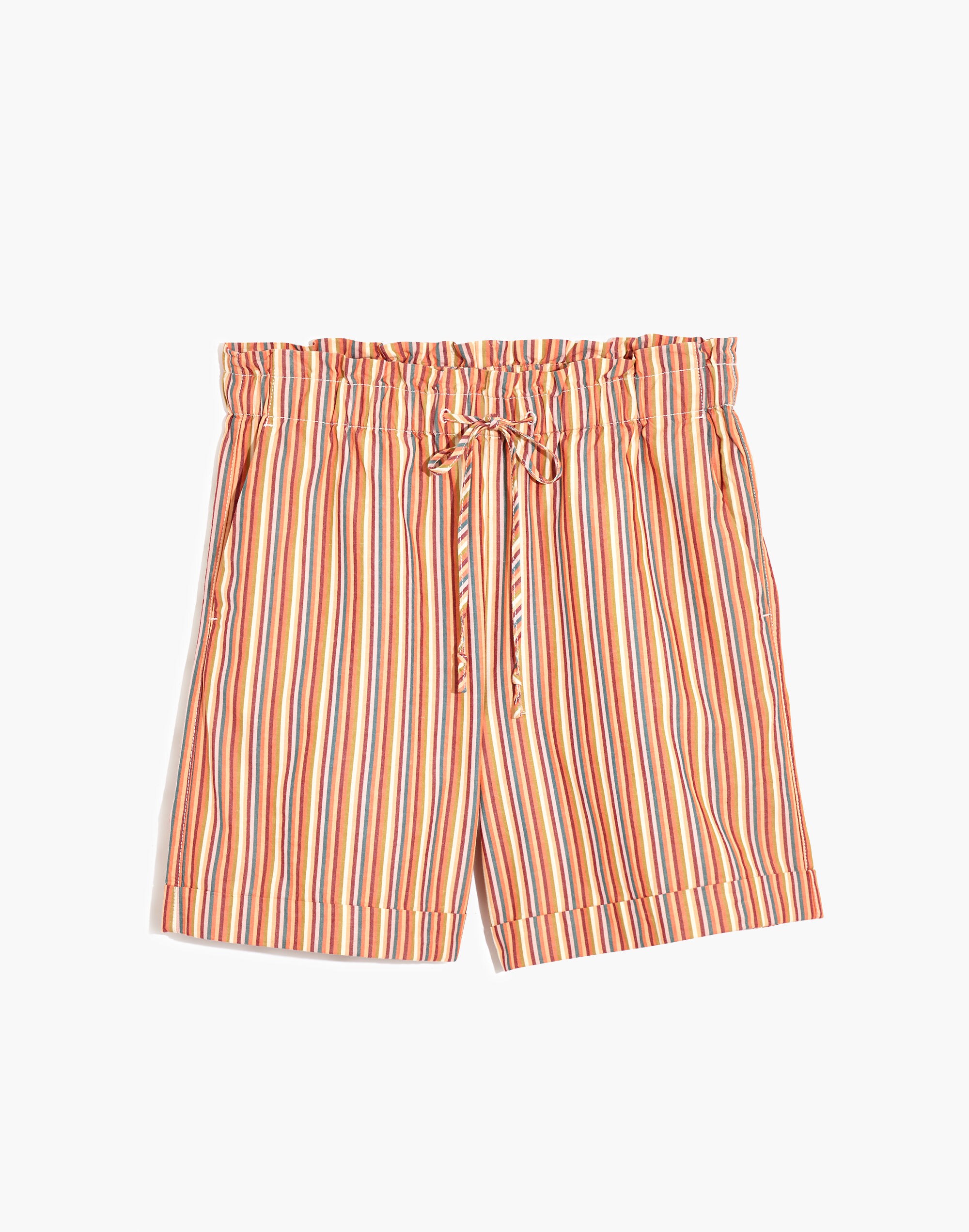 Drawstring Pull-On Mid-Length Shorts in Rainbow Stripe