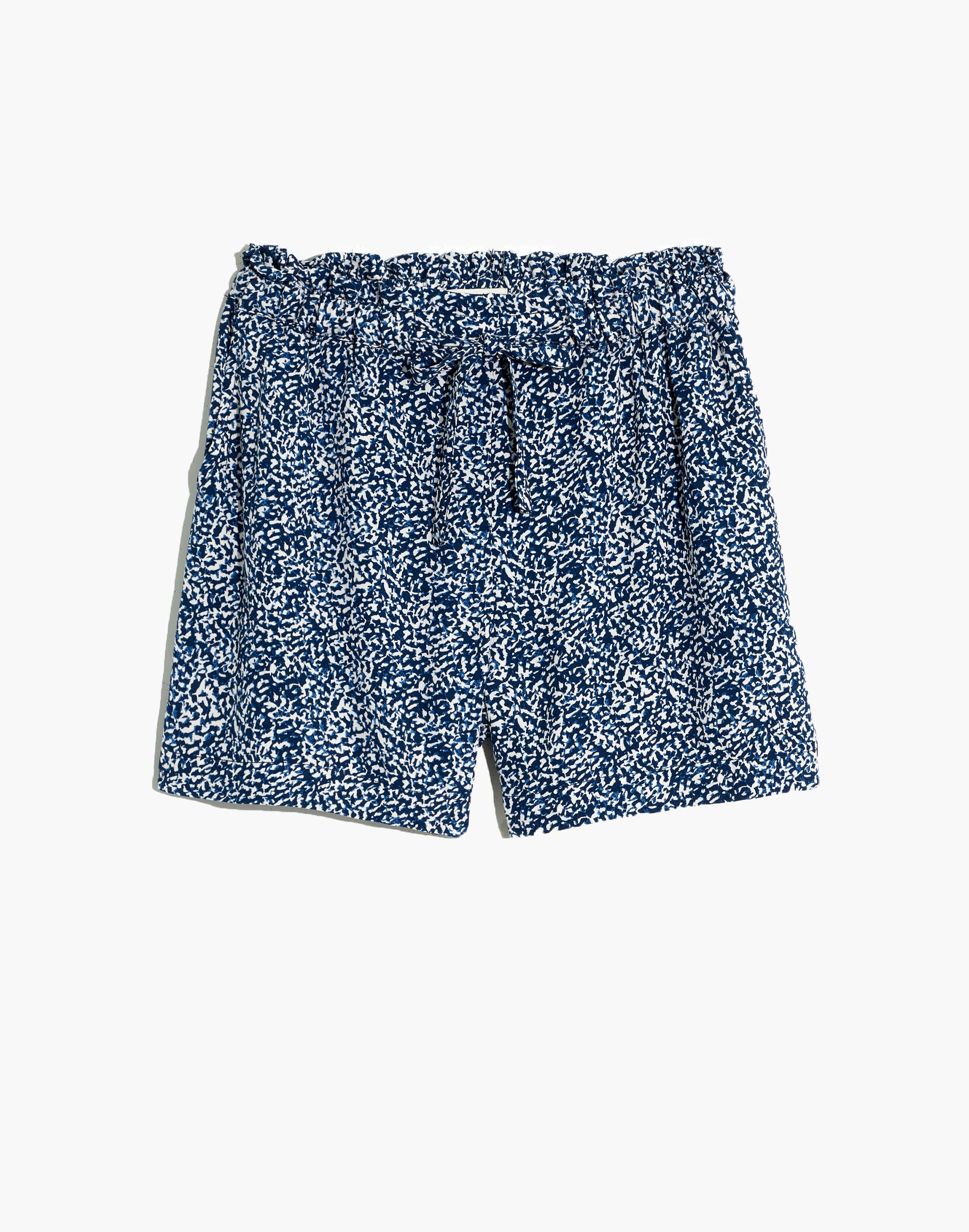 Drawstring Drapey Pull-On Shorts in Bengali Blockprint