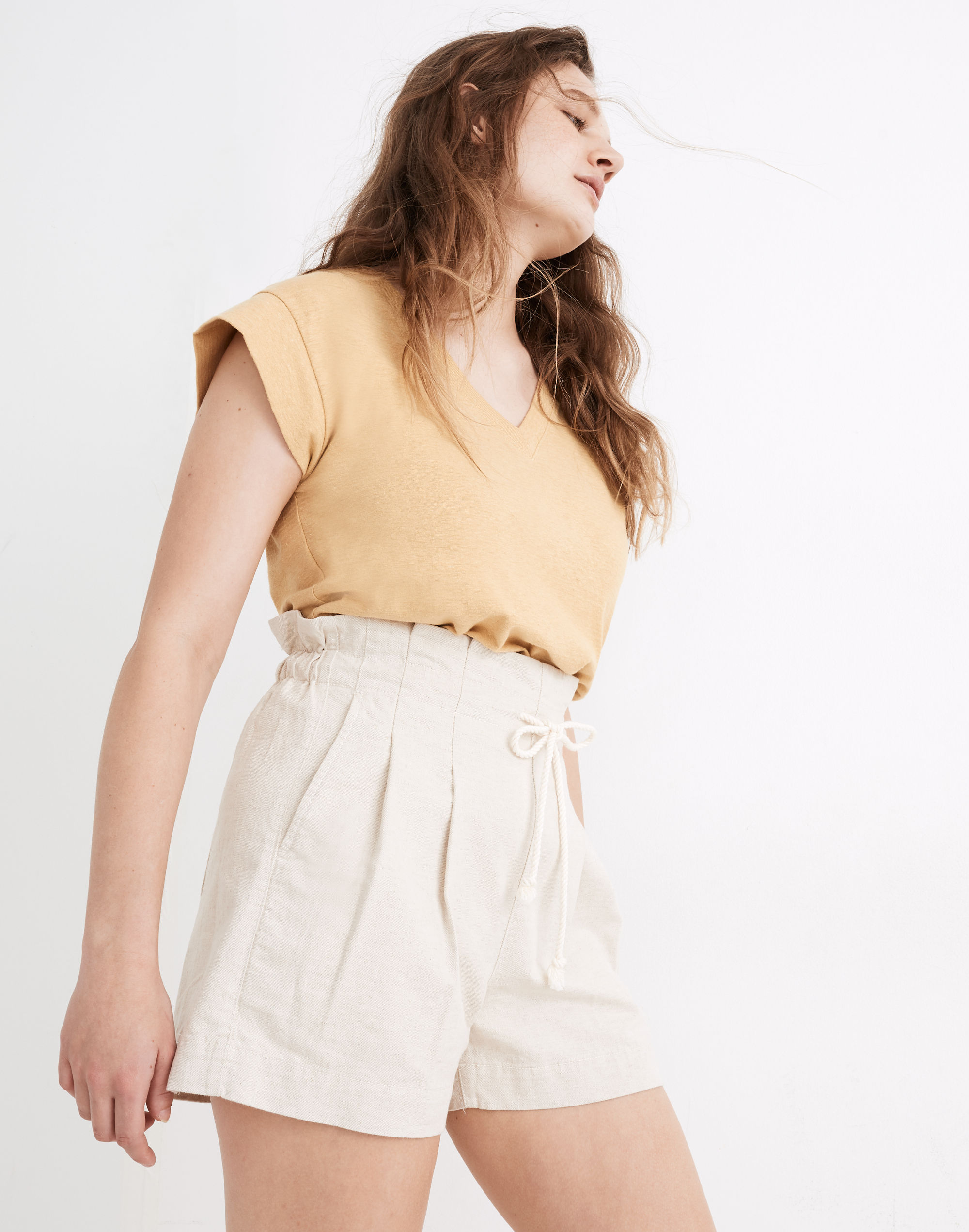 Drawstring Pull-On Paperbag Shorts