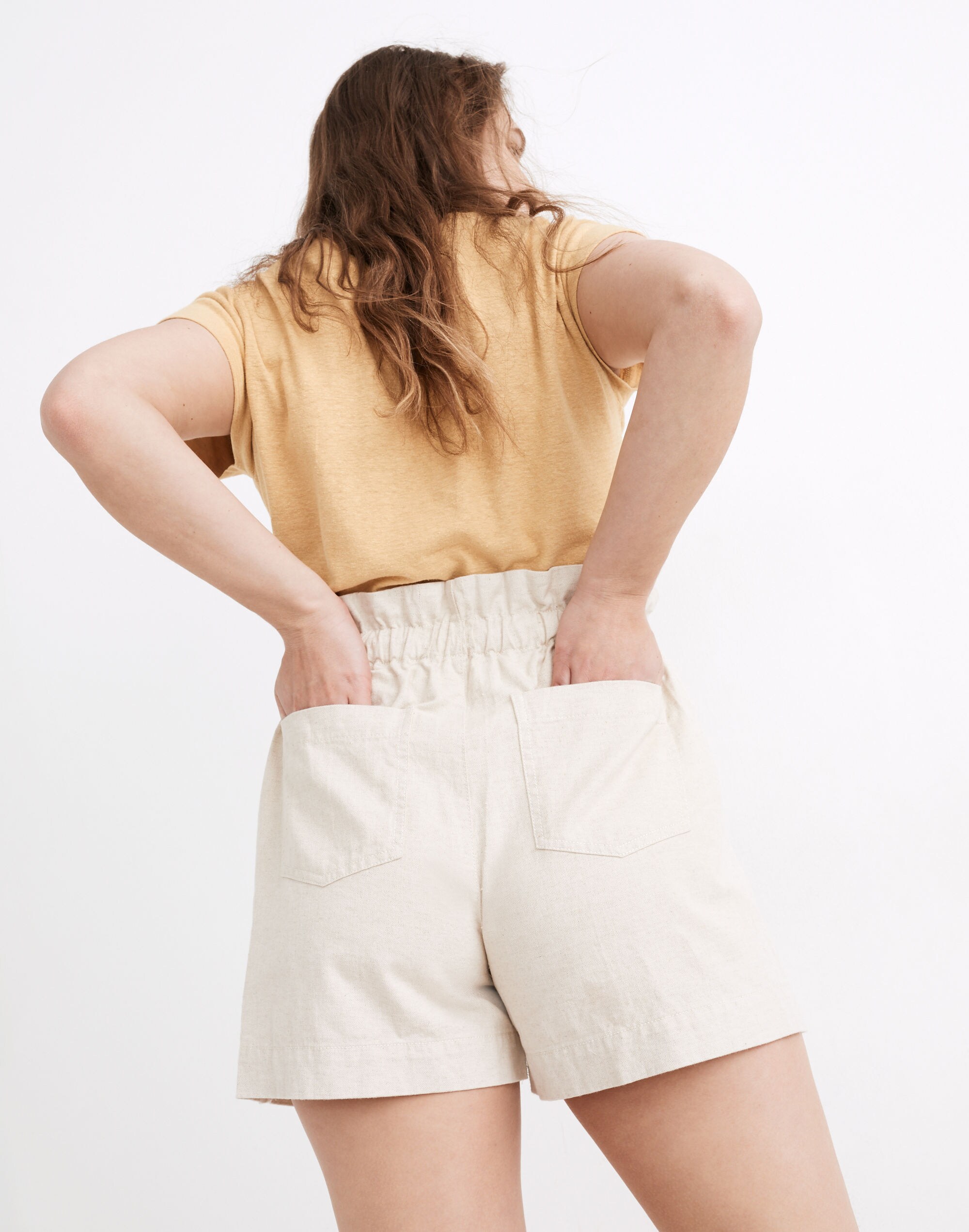Drawstring Pull-On Paperbag Shorts