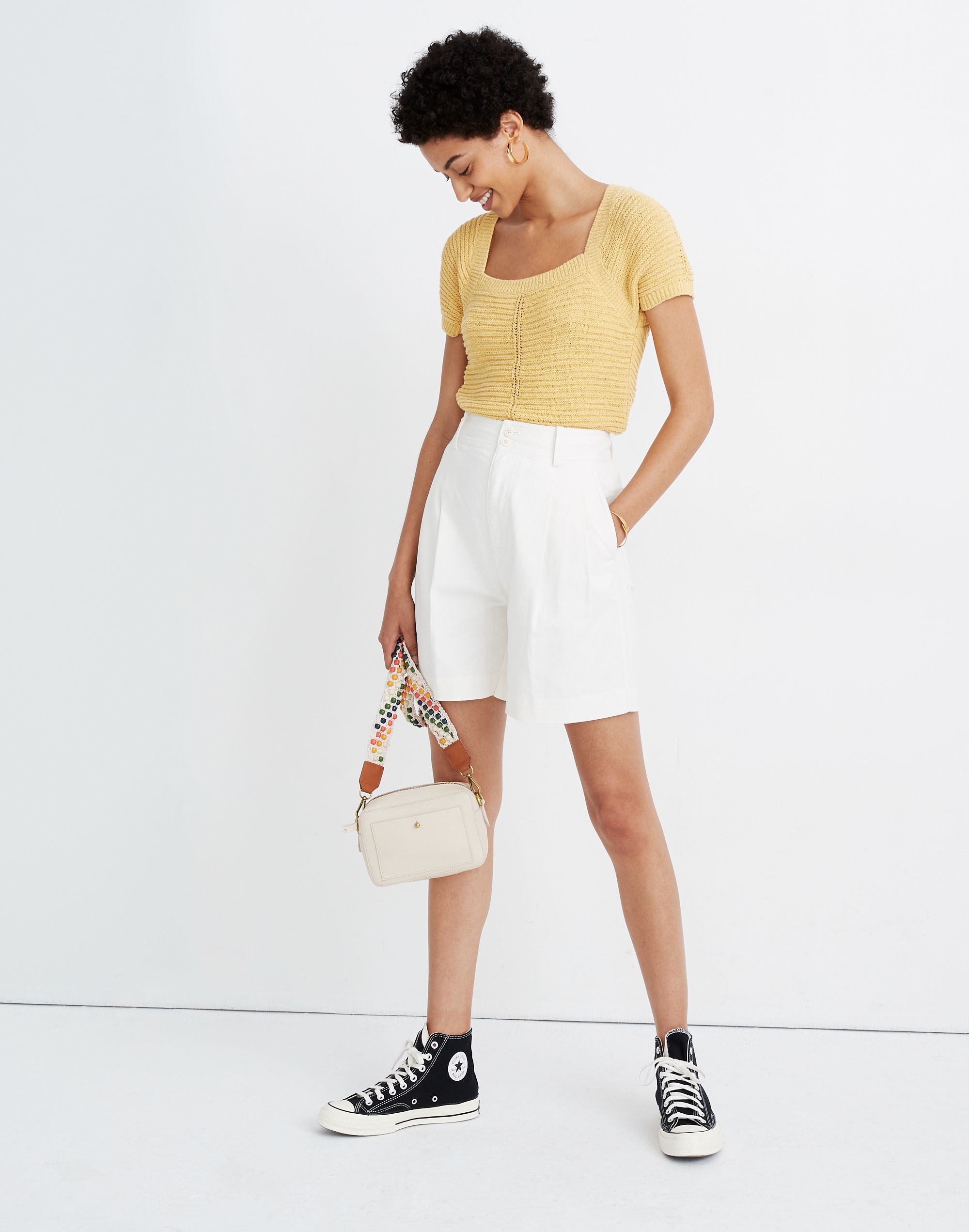 Pleated Mid-Length Shorts