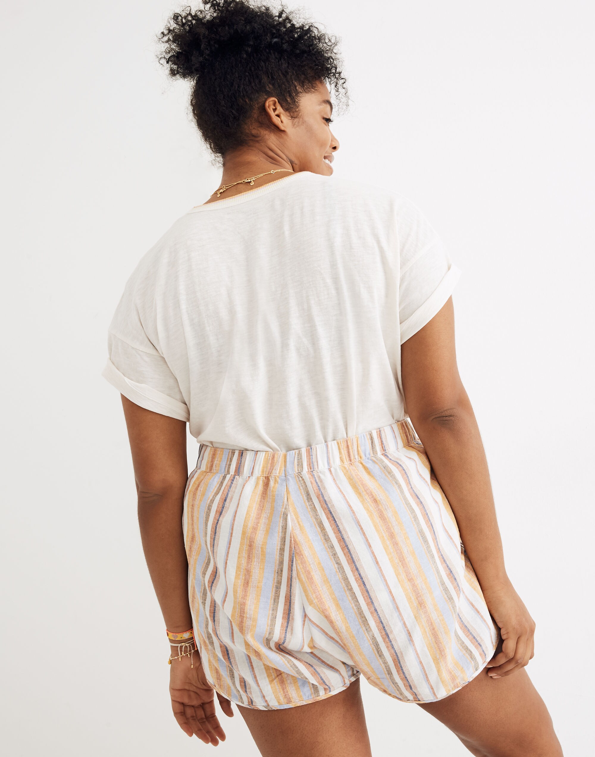 Linen-Cotton Pull-On Shorts in Rainbow Stripe