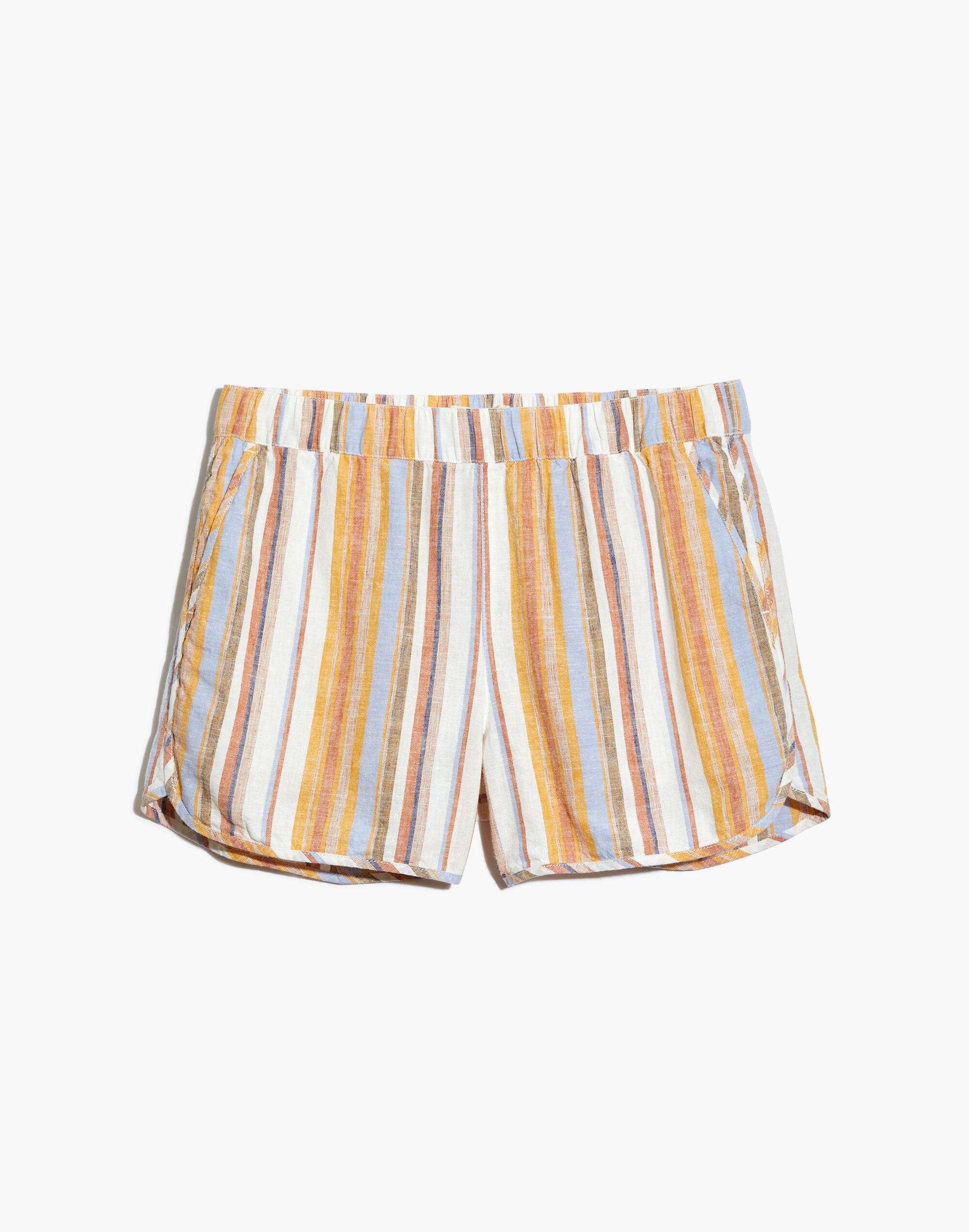 Linen-Cotton Pull-On Shorts in Rainbow Stripe