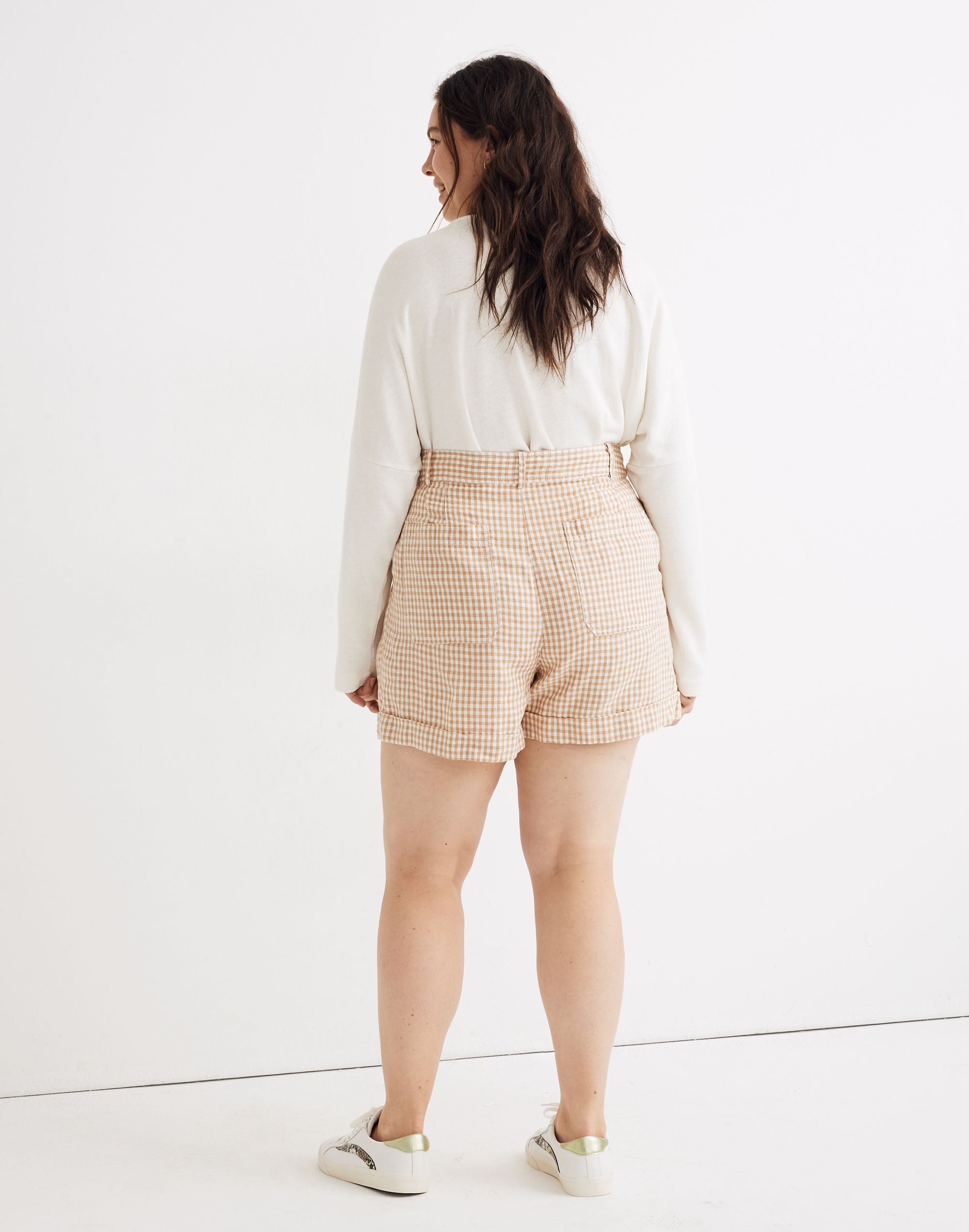 Linen Pleated Shorts in Gingham Check