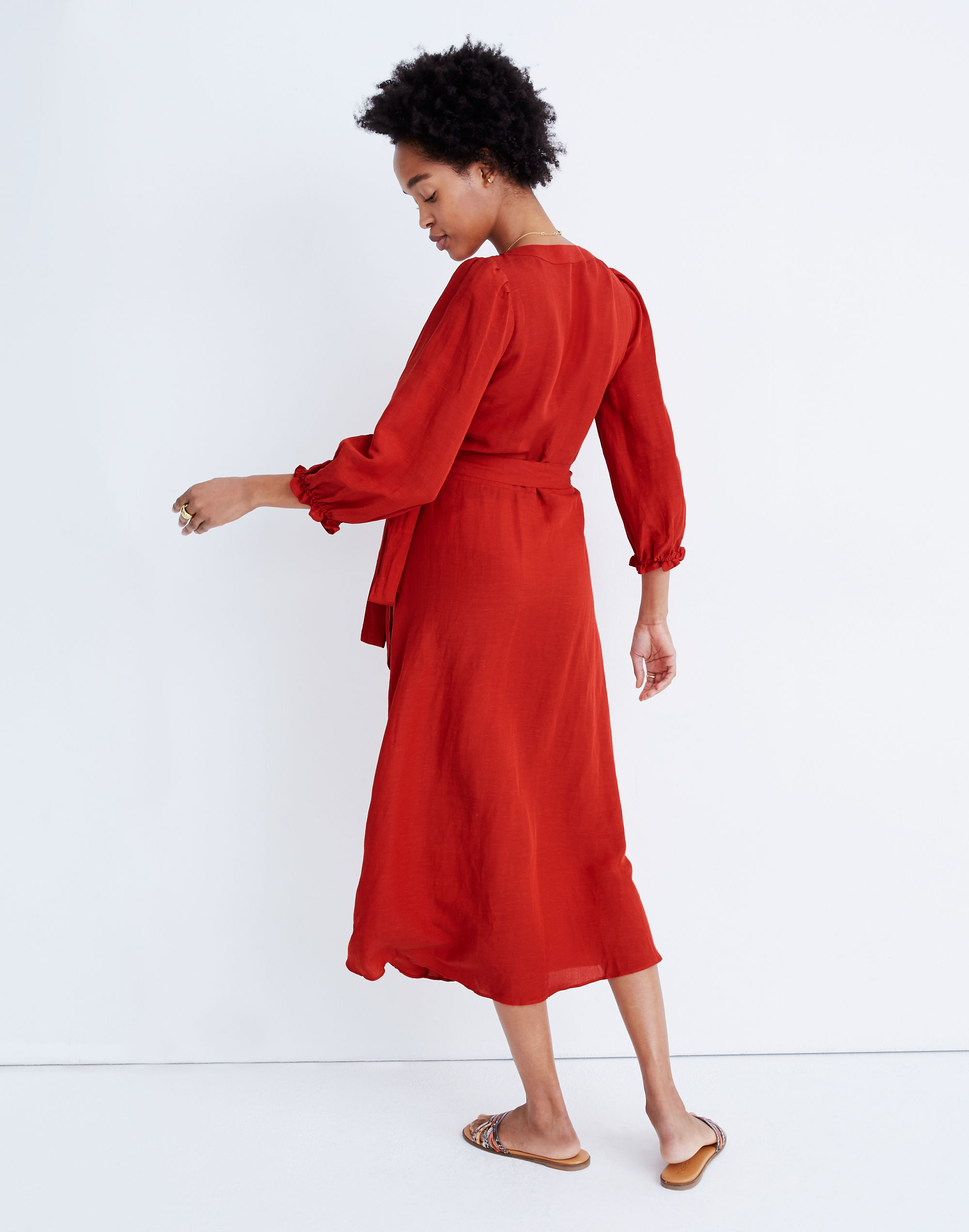 Petite Linen-Blend Ruffle-Cuff Wrap Dress