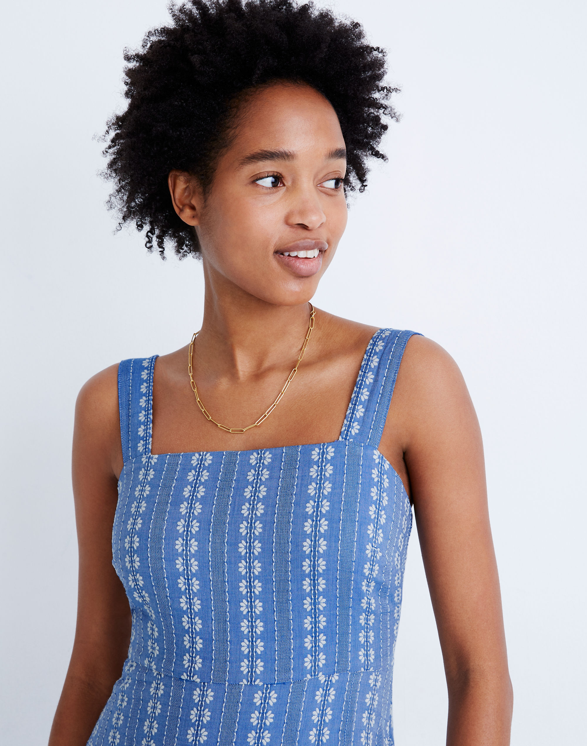 Petite Embroidered Button-Back Tiered Sundress