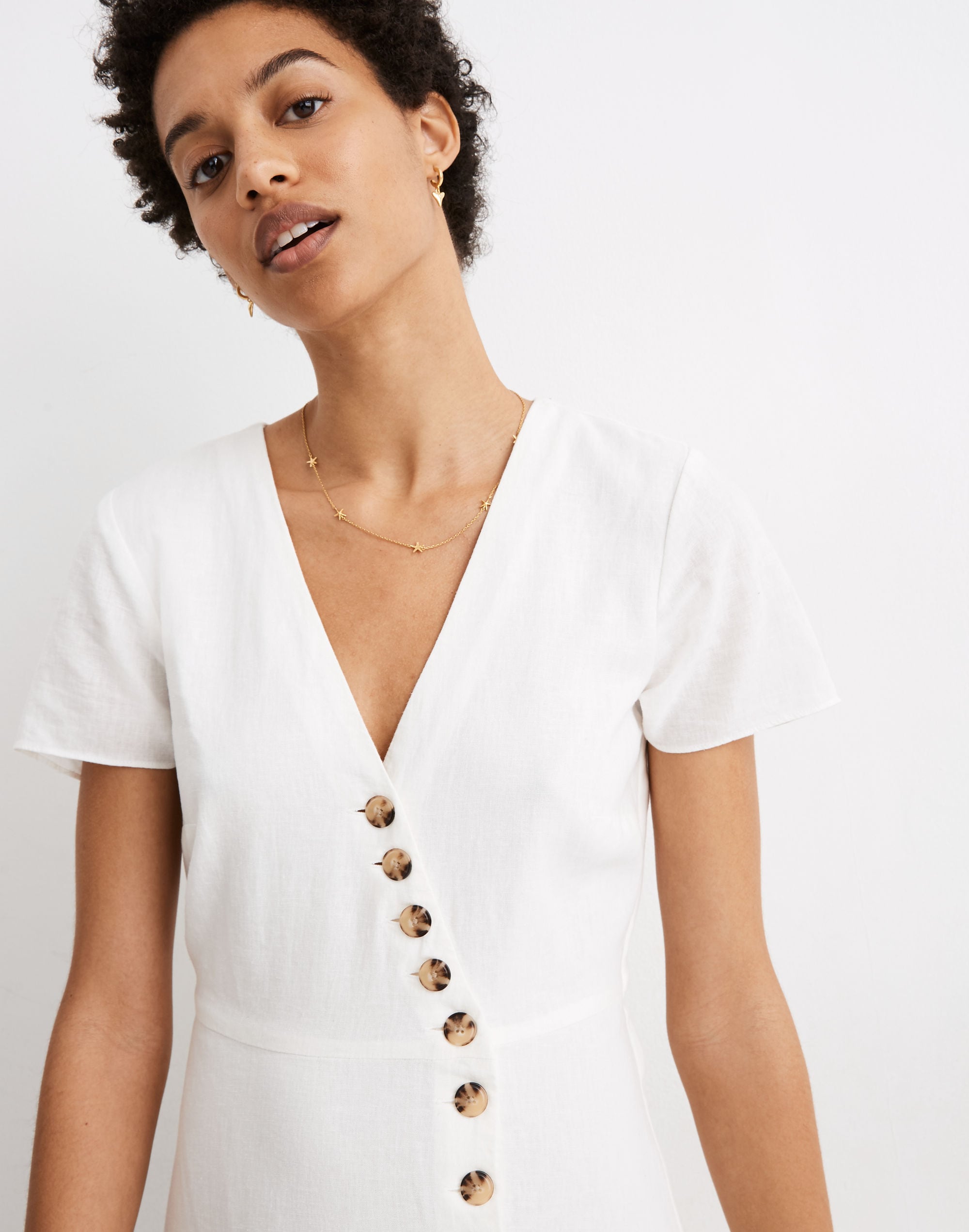 Petite Linen-Blend Button-Wrap Midi Dress