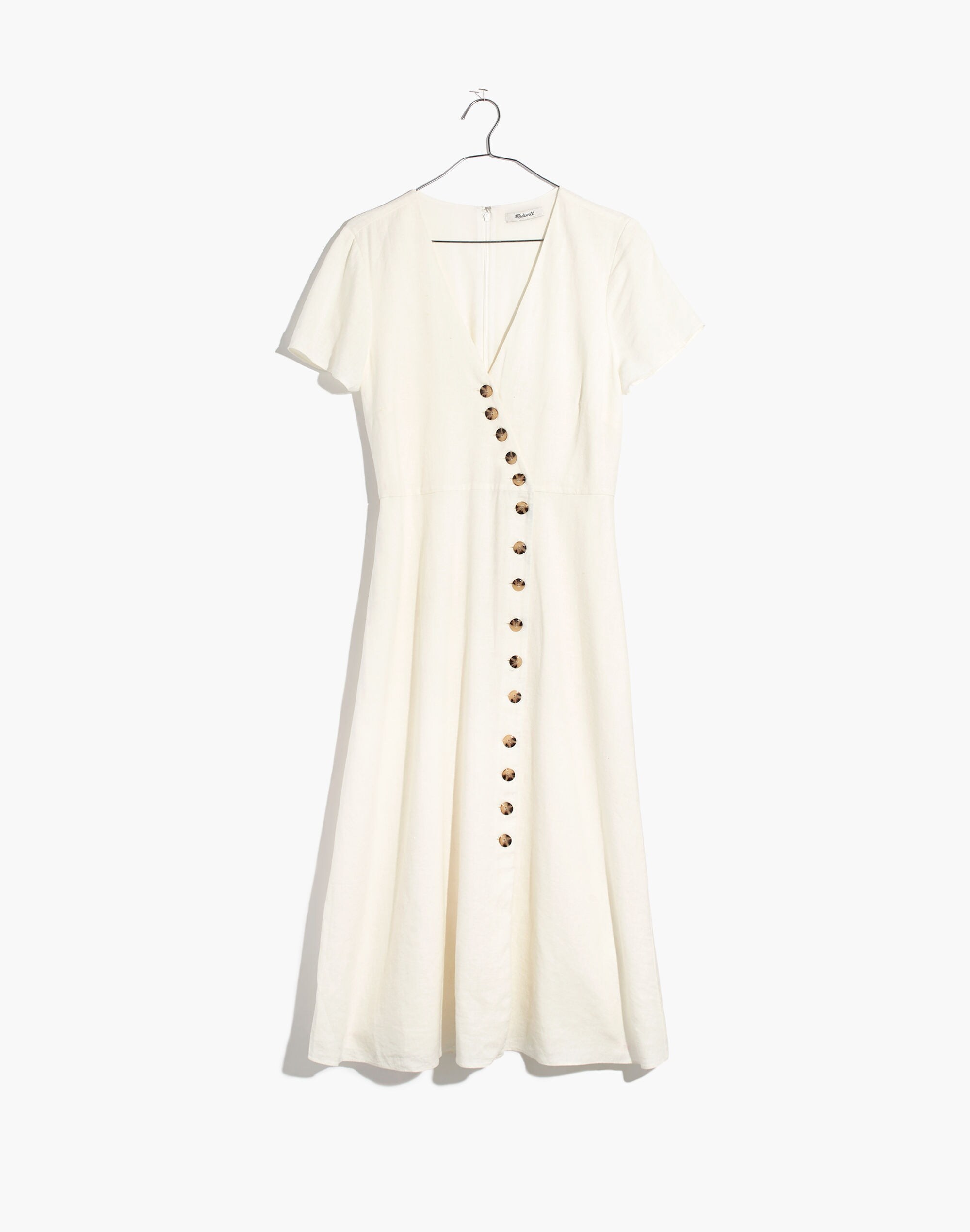 Petite Linen-Blend Button-Wrap Midi Dress