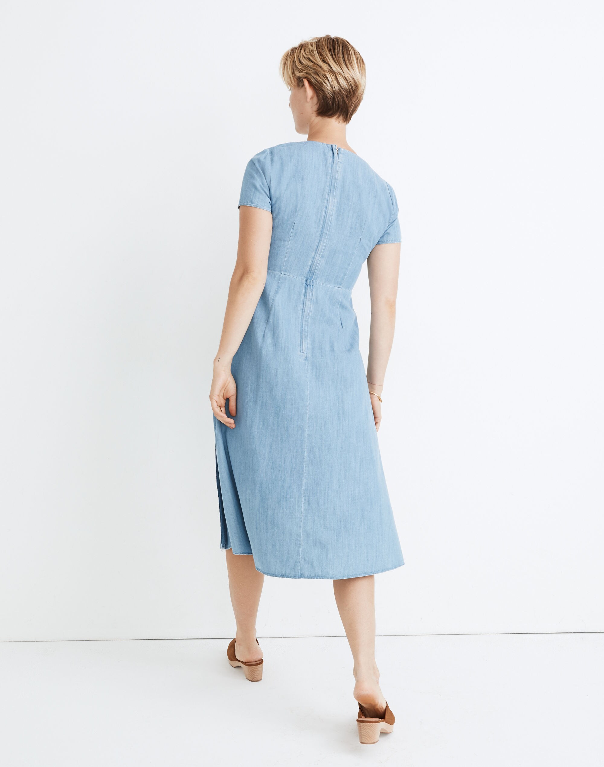 Indigo Button-Wrap Midi Dress