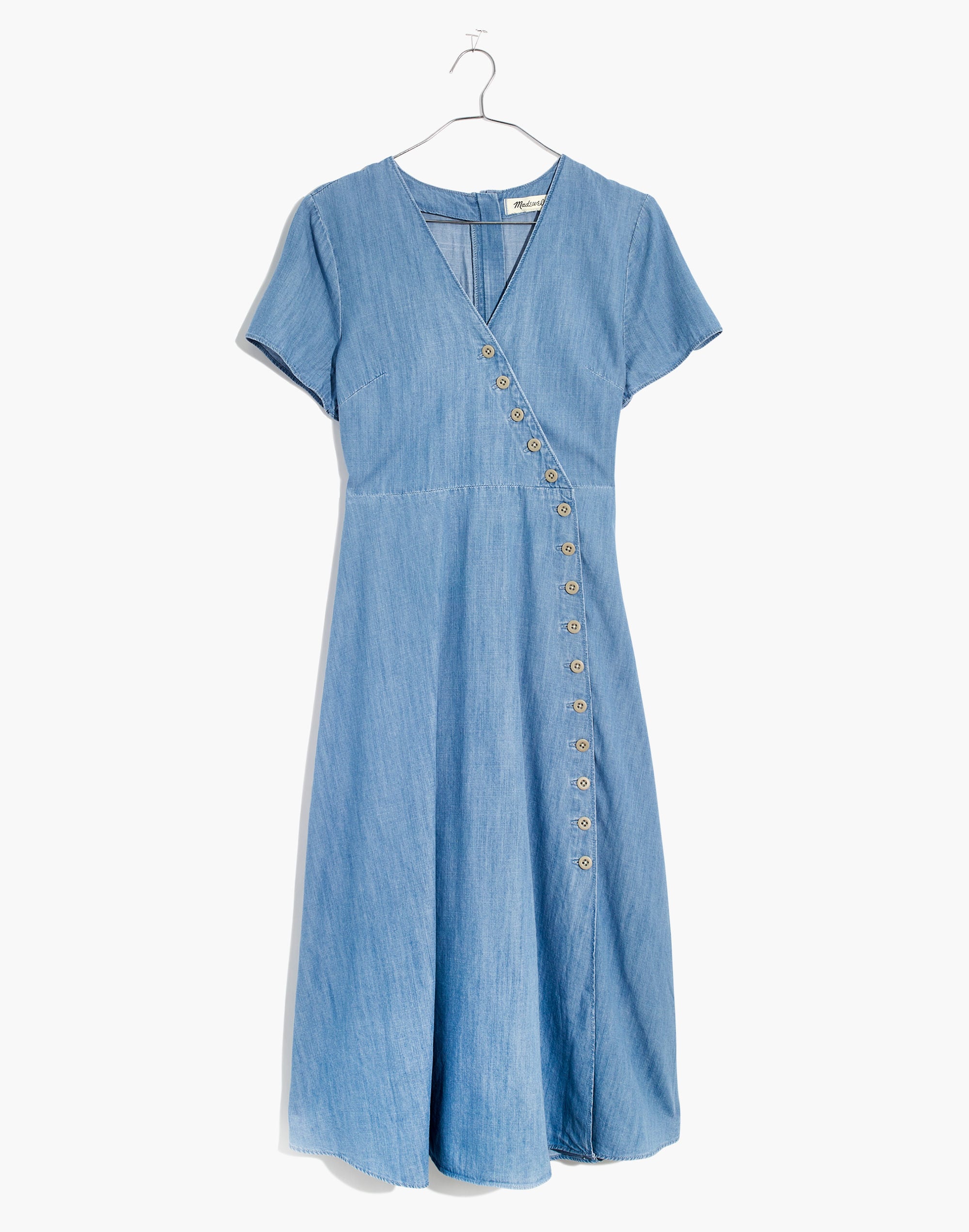 Indigo Button-Wrap Midi Dress