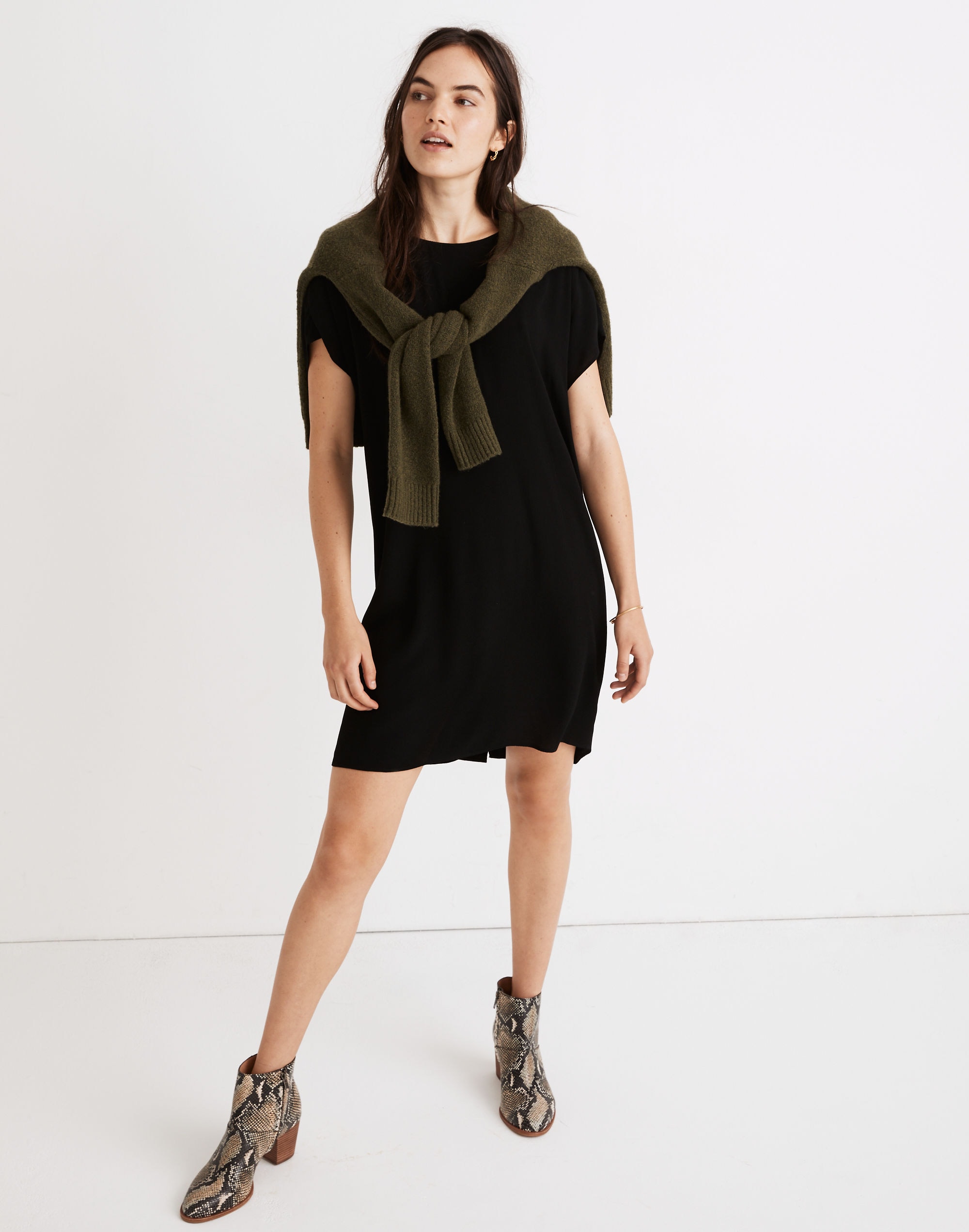 Crewneck Button-Back Easy Dress