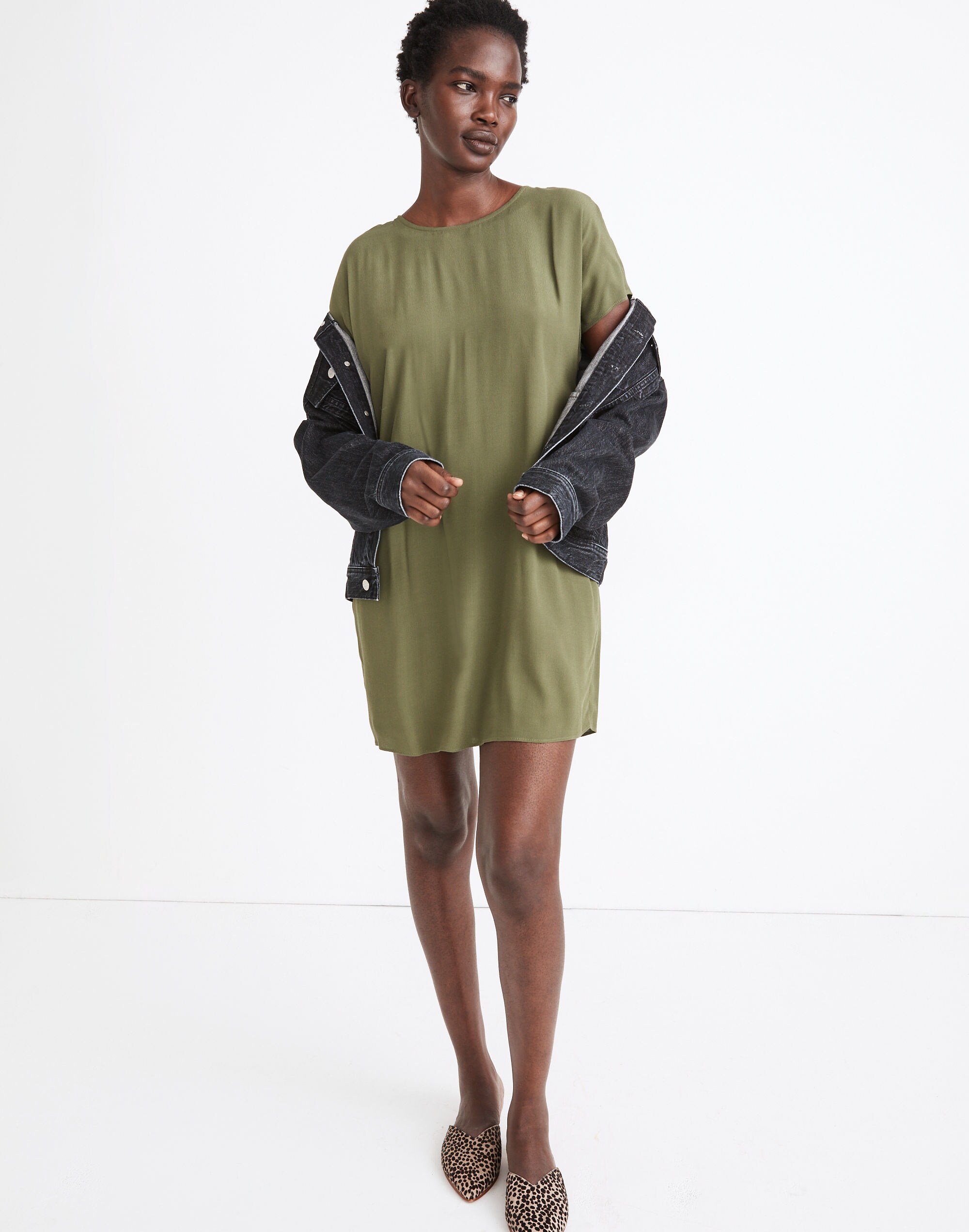 Crewneck Button-Back Easy Dress