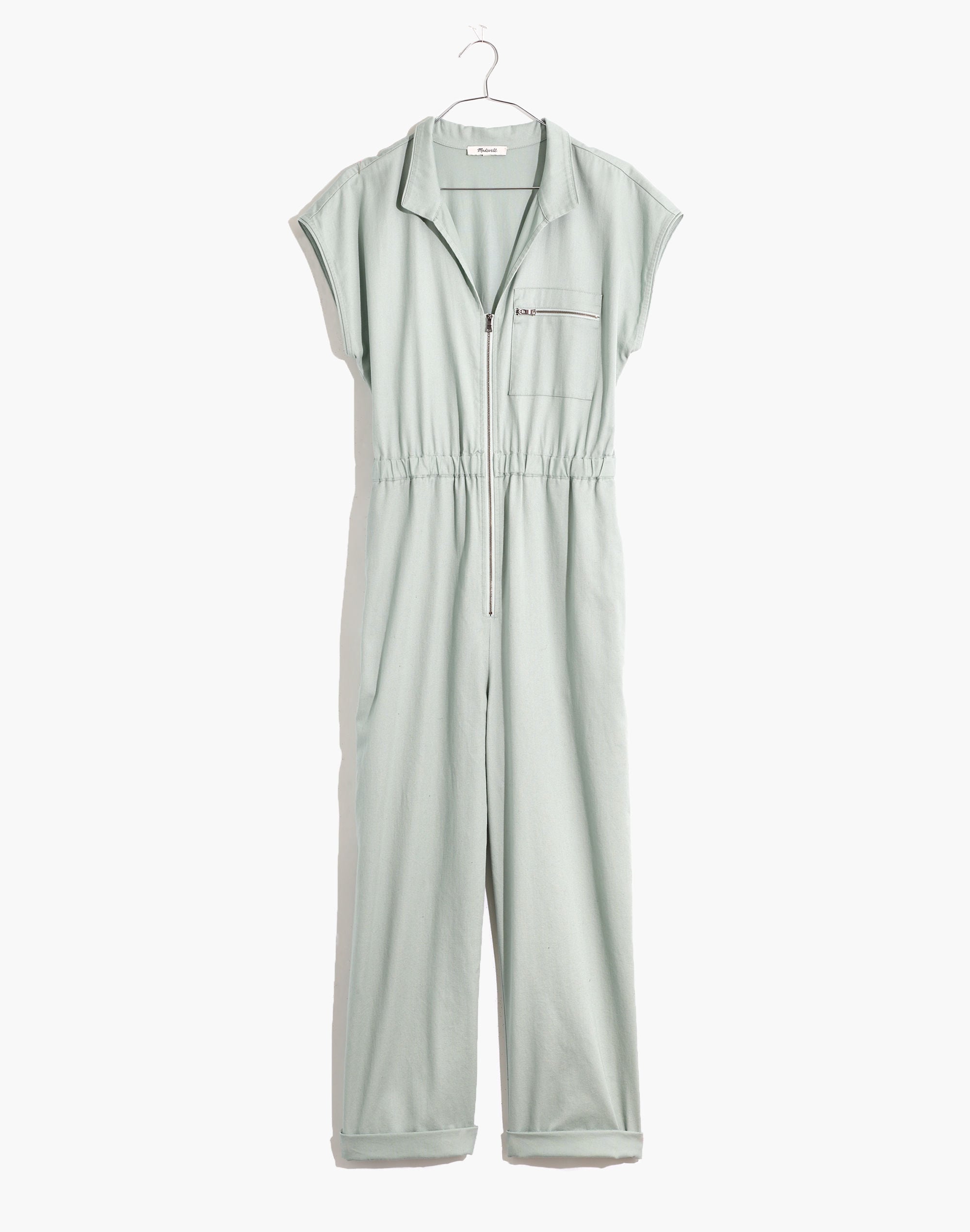 Short-Sleeve Zip-Pocket Coverall Jumpsuit