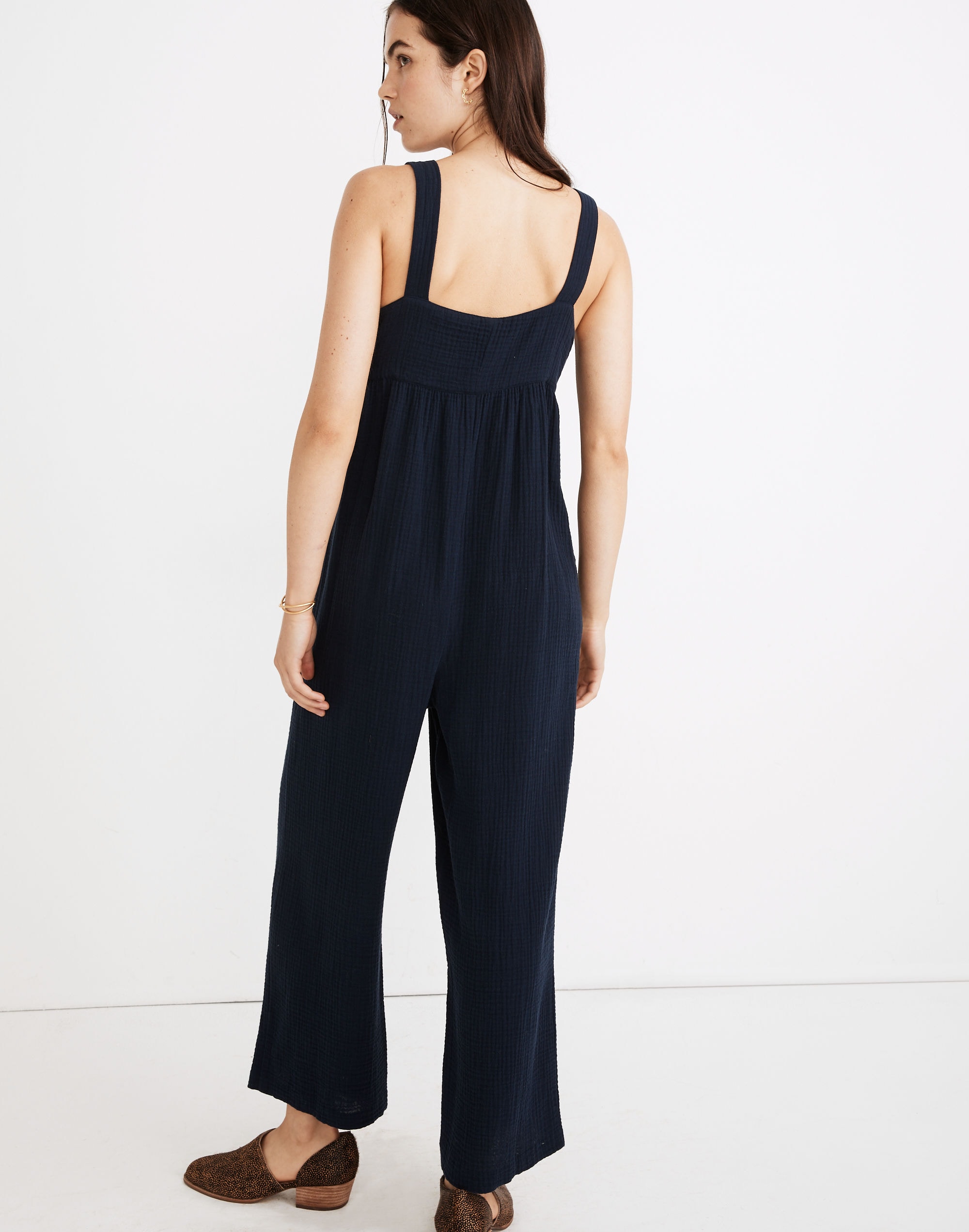 Gauze Tie-Strap Patch-Pocket Overalls