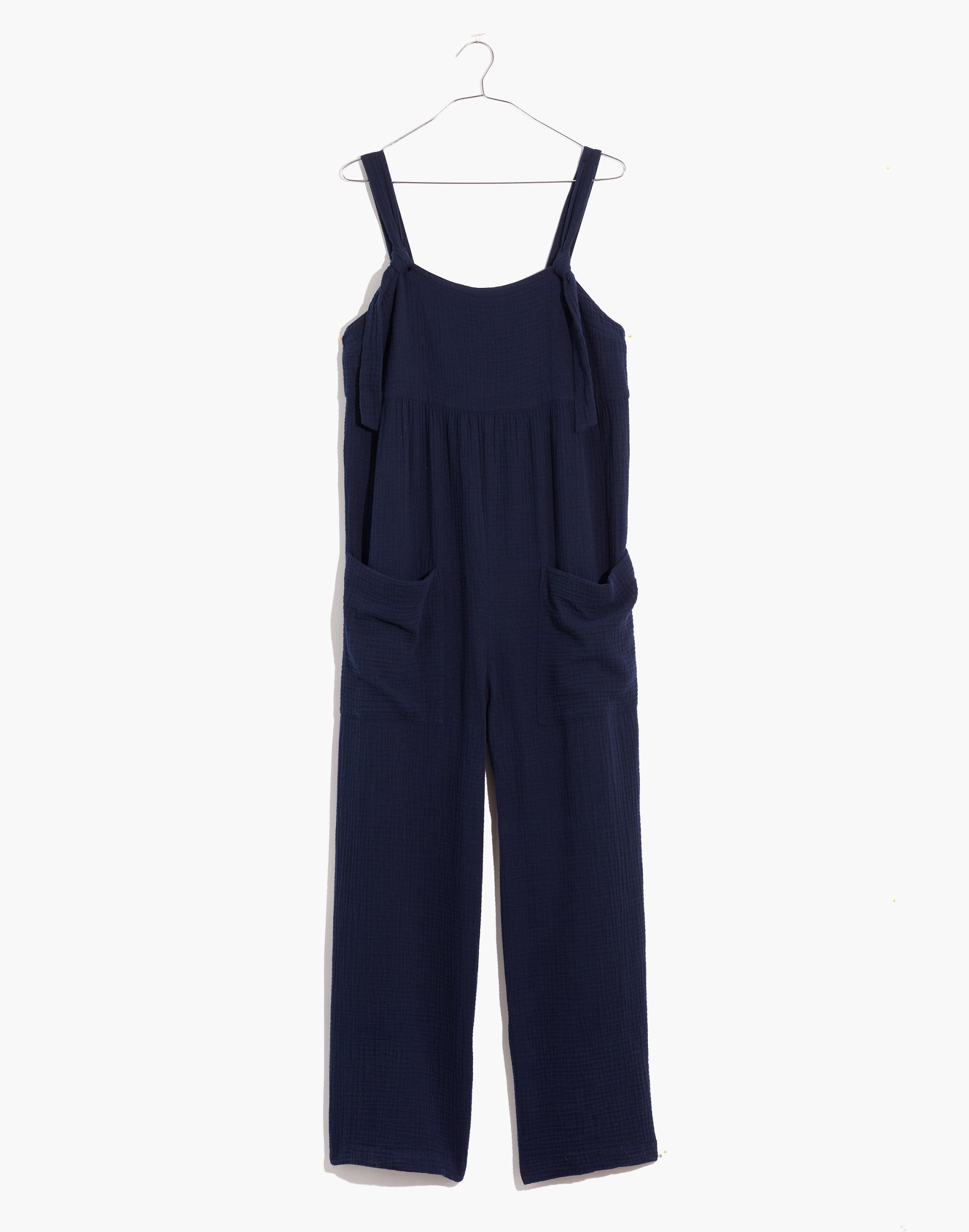 Gauze Tie-Strap Patch-Pocket Overalls