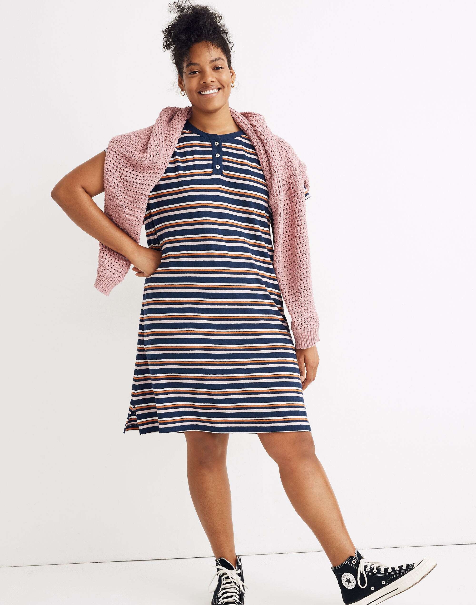 Striped Henley Tee Dress