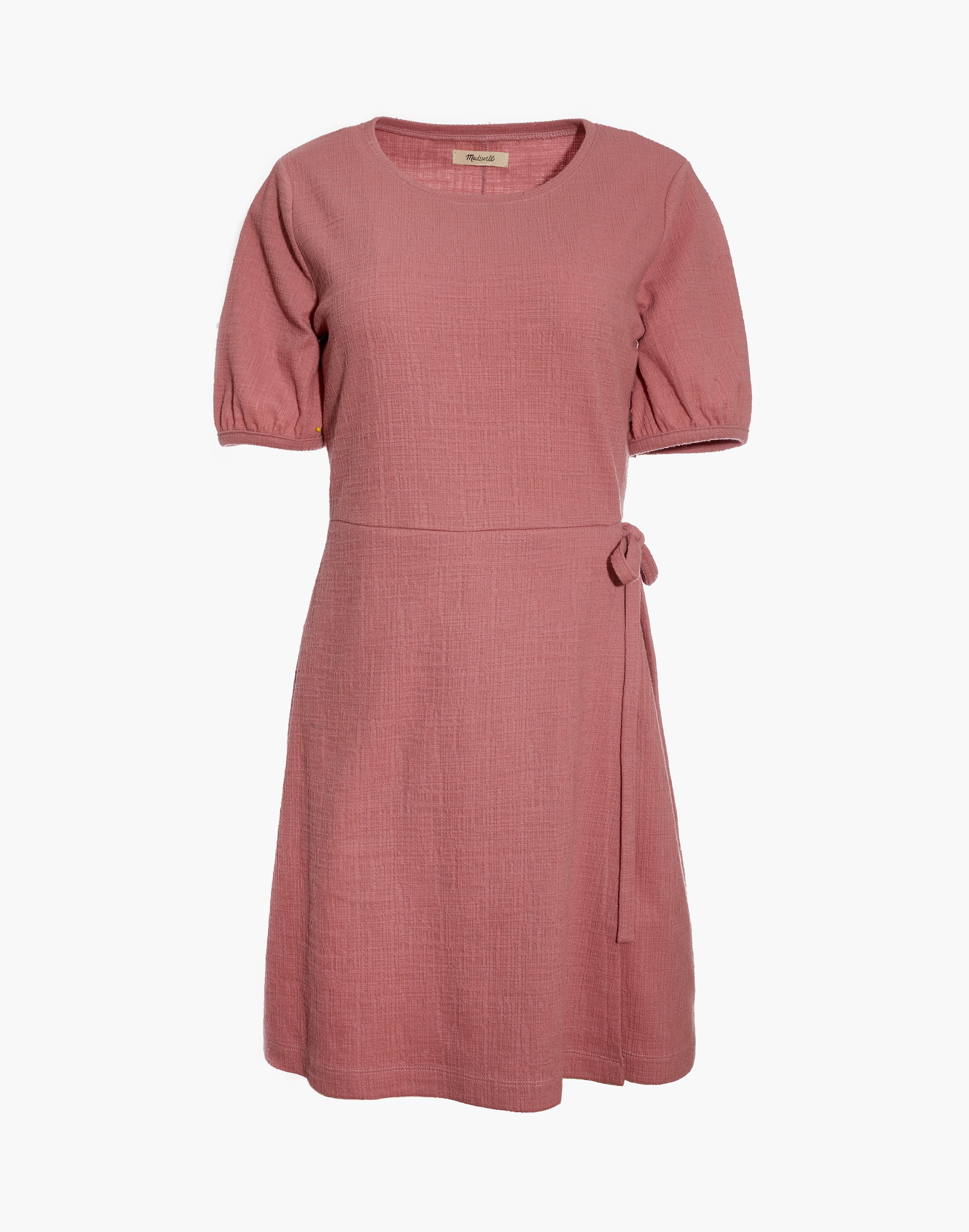 Crosshatch Puff-Sleeve Faux-Wrap Mini Dress