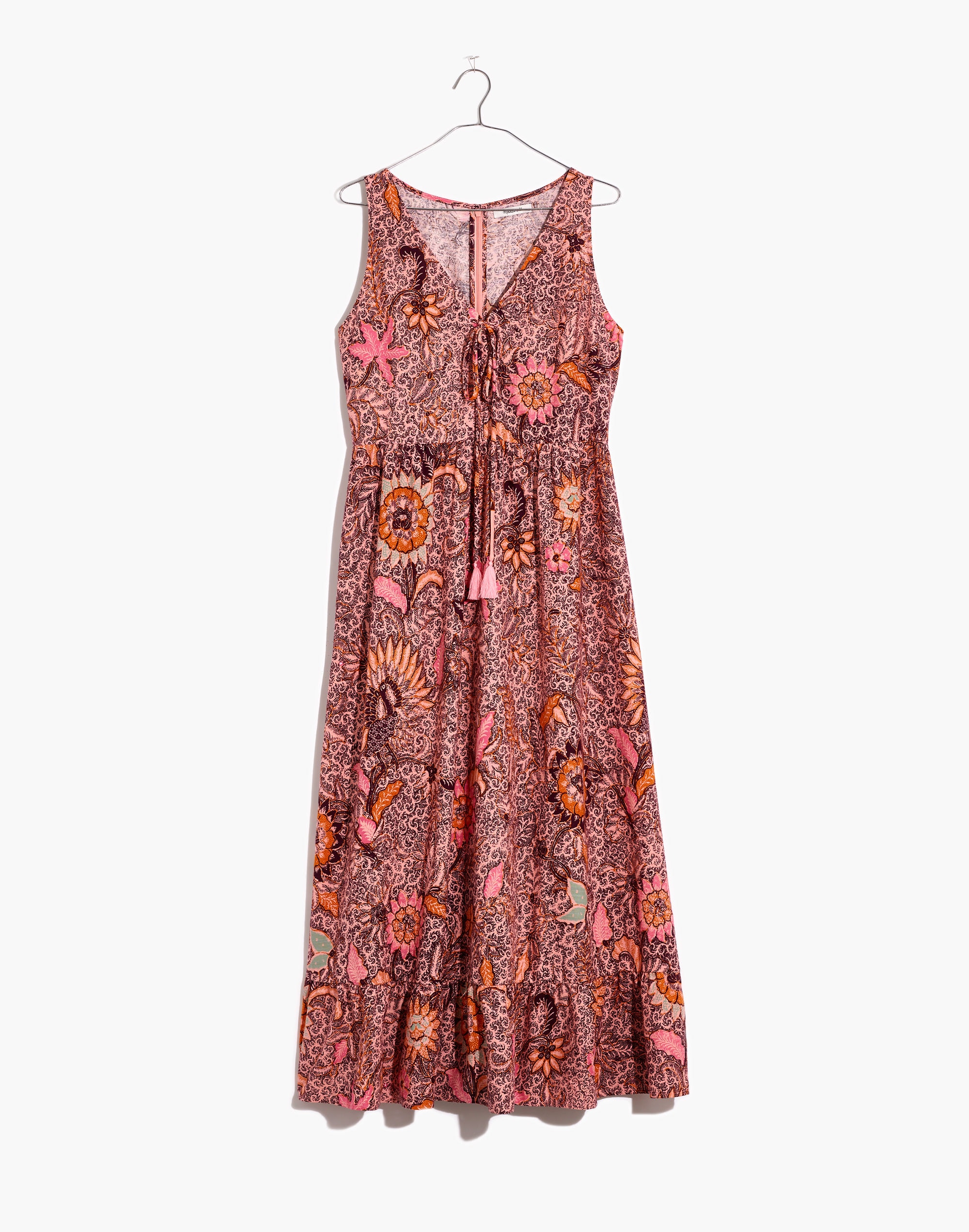 Lace-Up Ruffle-Hem Midi Dress in Bali Blooms