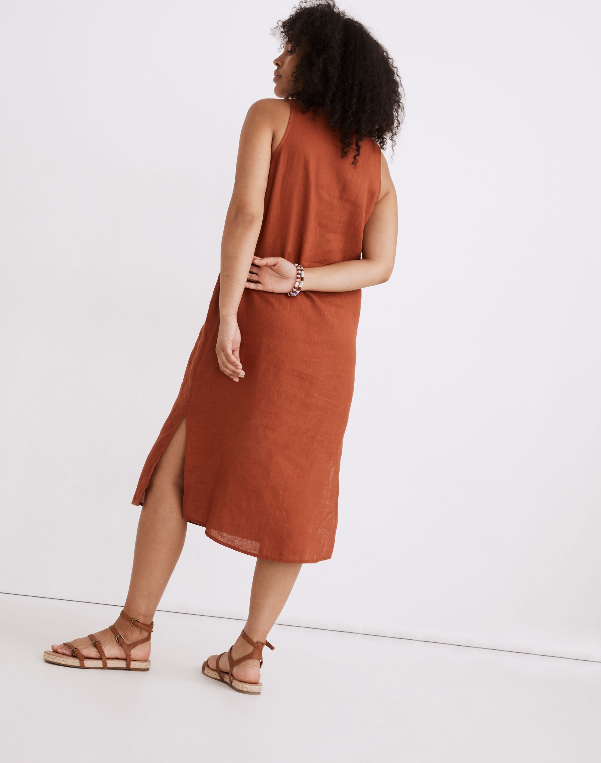 Linen-Blend V-Neck Tank Dress