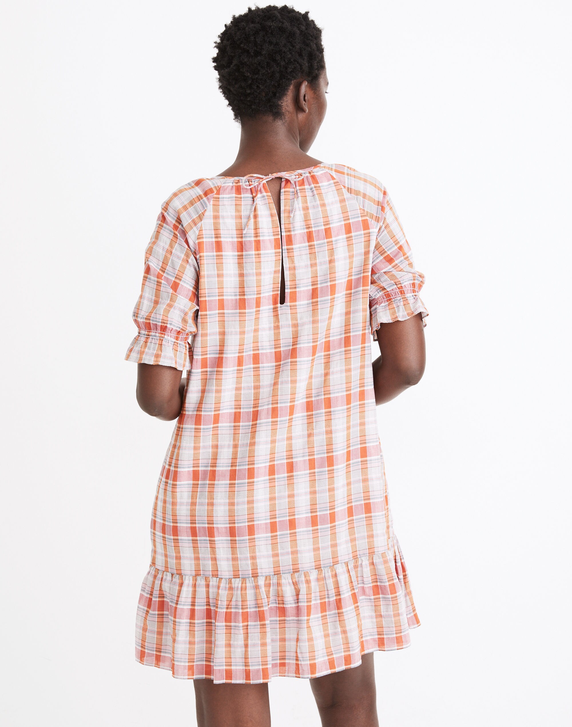 Plaid Ruffle-Sleeve Popover Mini Dress