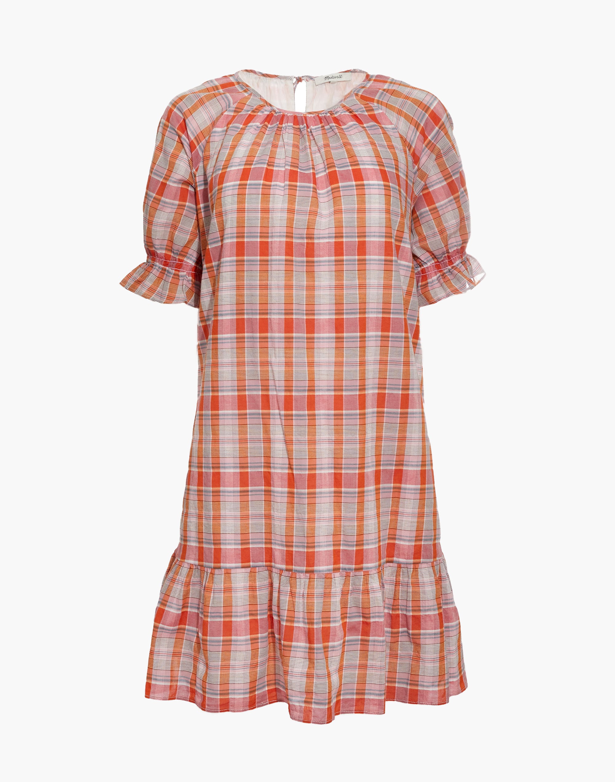 Plaid Ruffle-Sleeve Popover Mini Dress