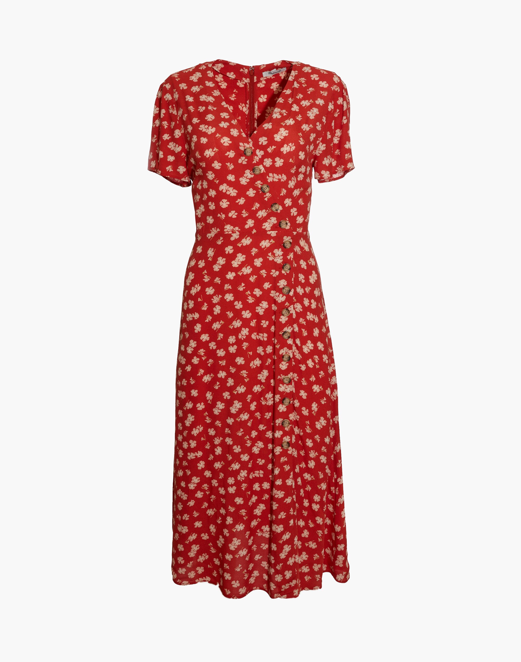 Button-Wrap Midi Dress