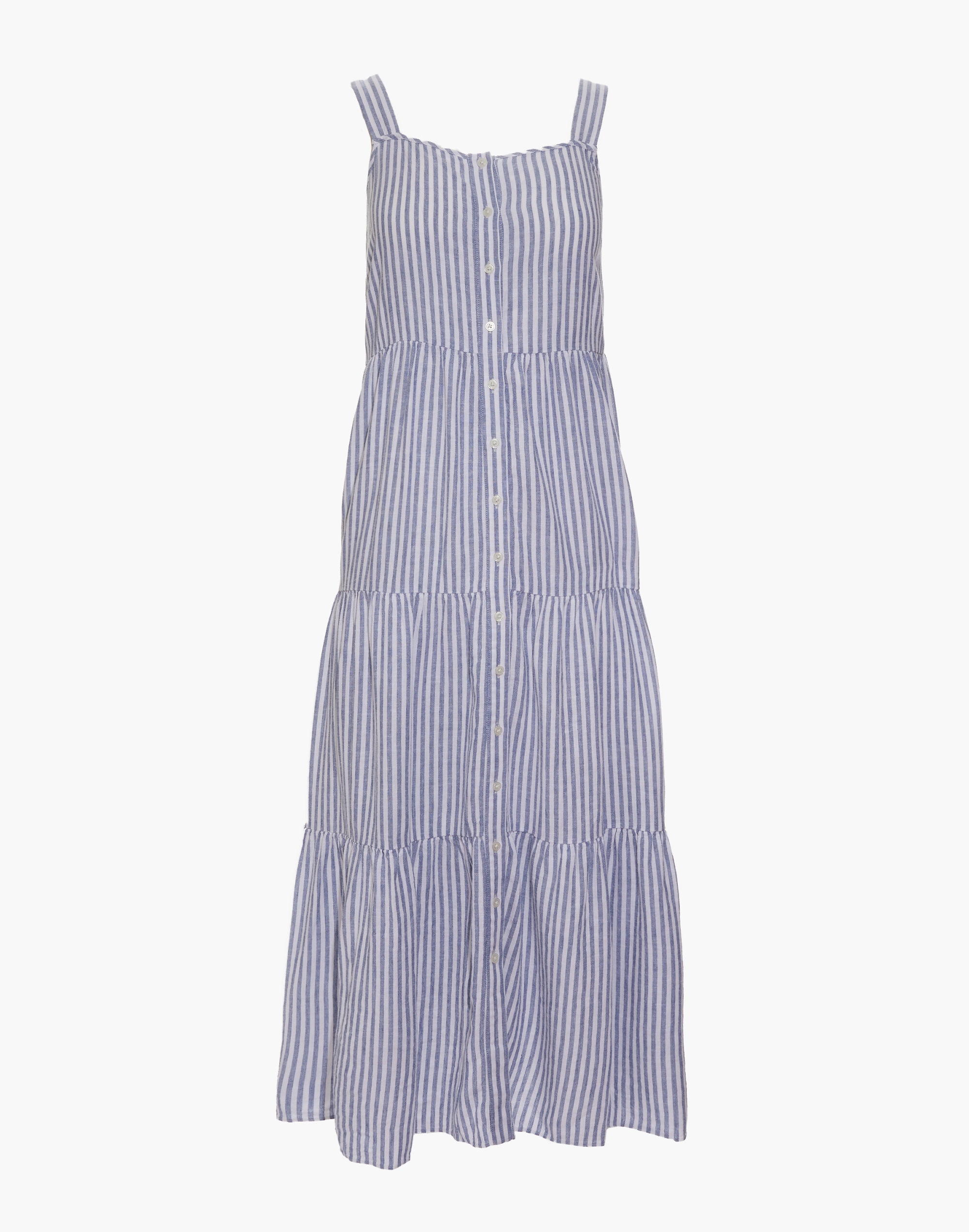 Women's Button Front Tiered Midi Dress in Stripe Madewell