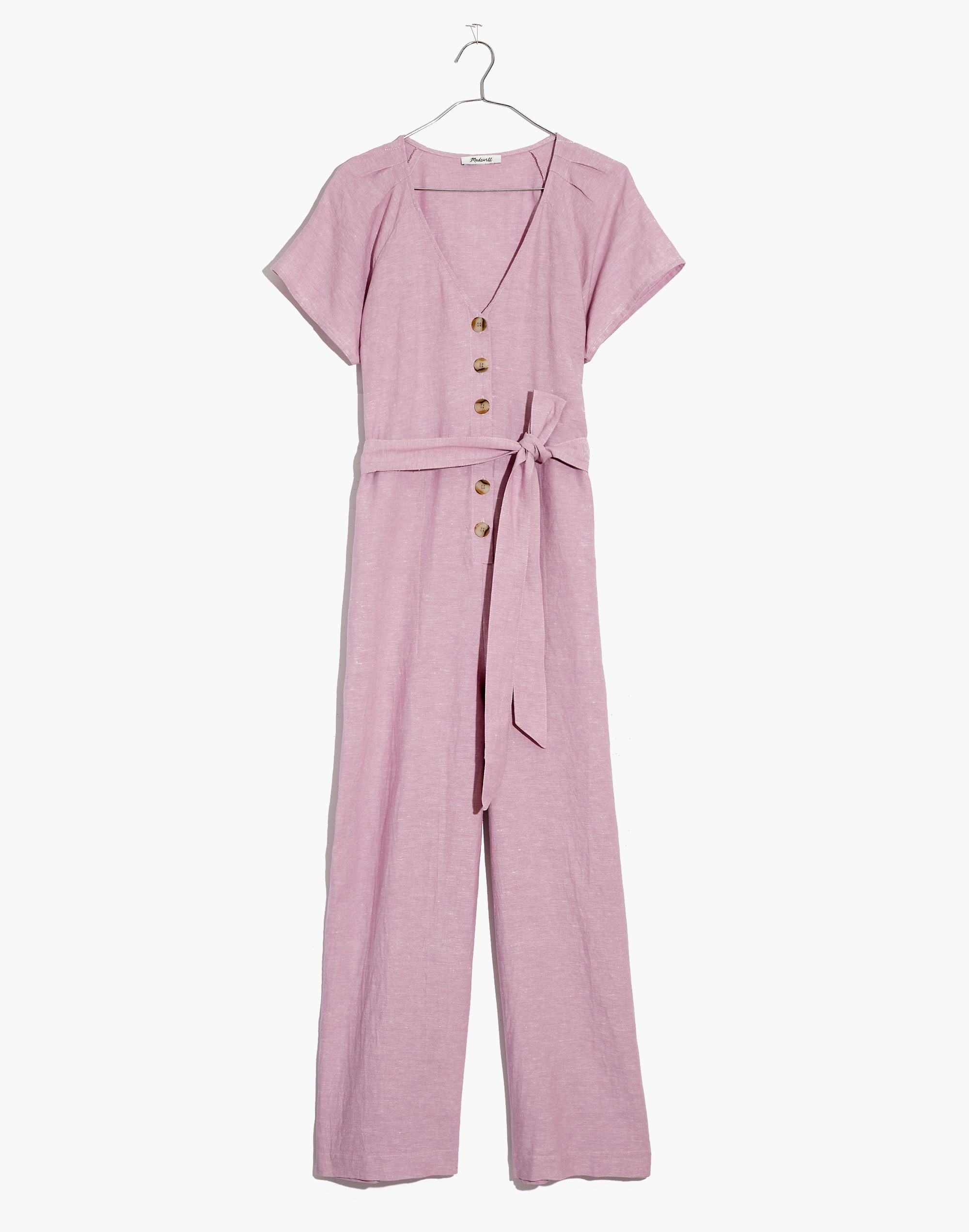 Linen-Cotton Pleat-Sleeve Jumpsuit