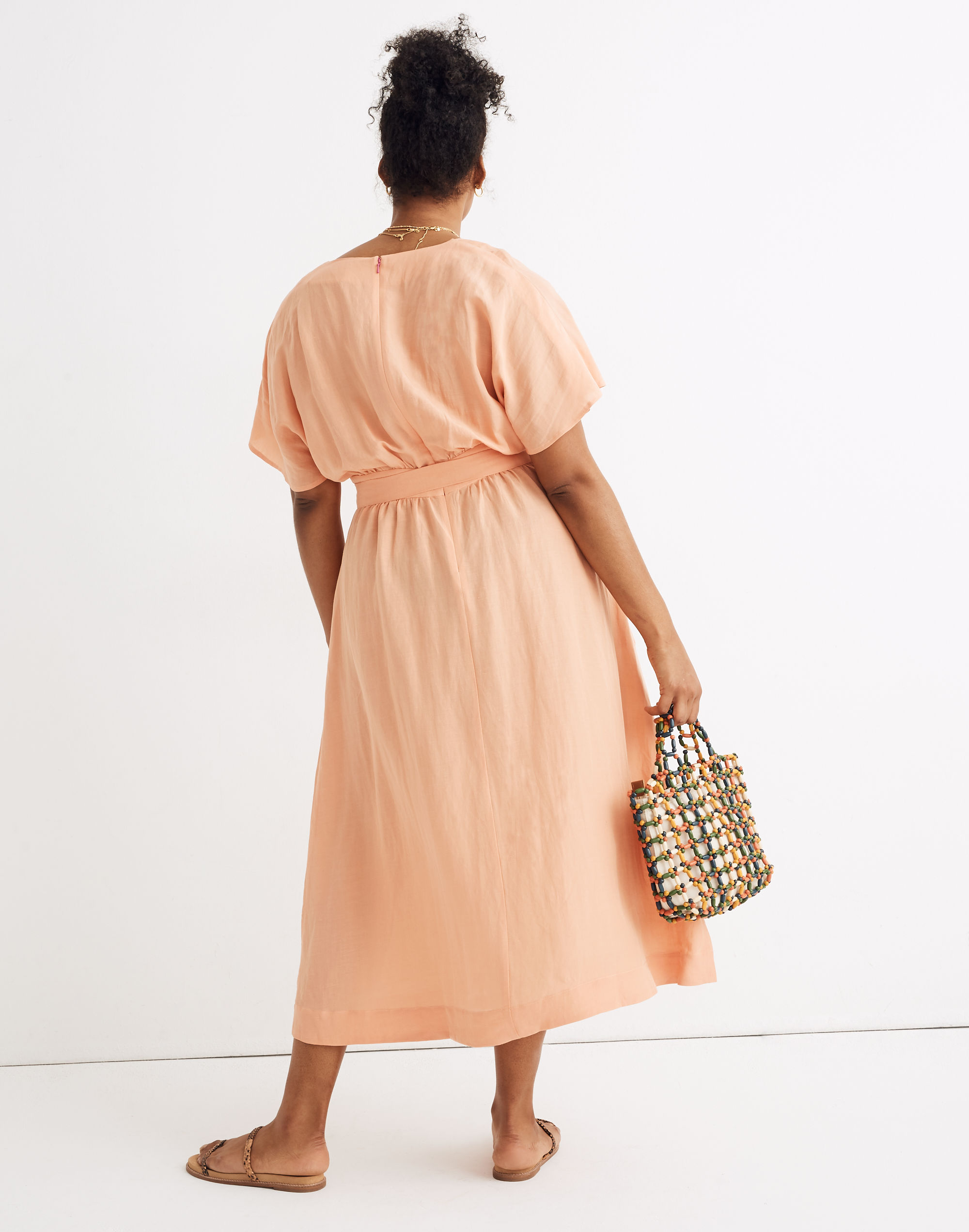 Petite Linen-Blend Dolman-Sleeve Tie-Waist Midi Dress