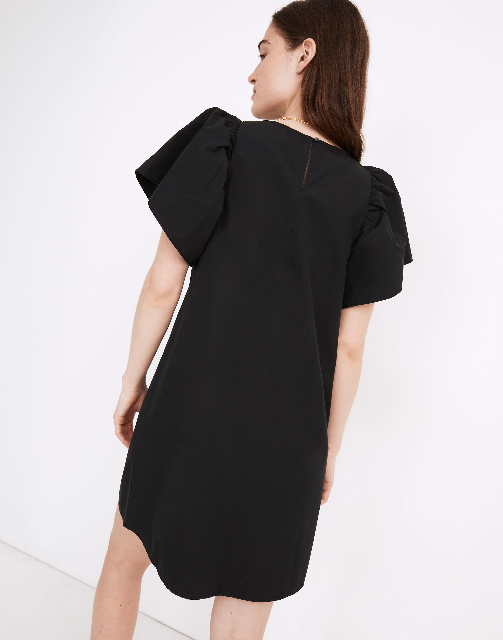 Poplin Flutter-Sleeve Shift Dress