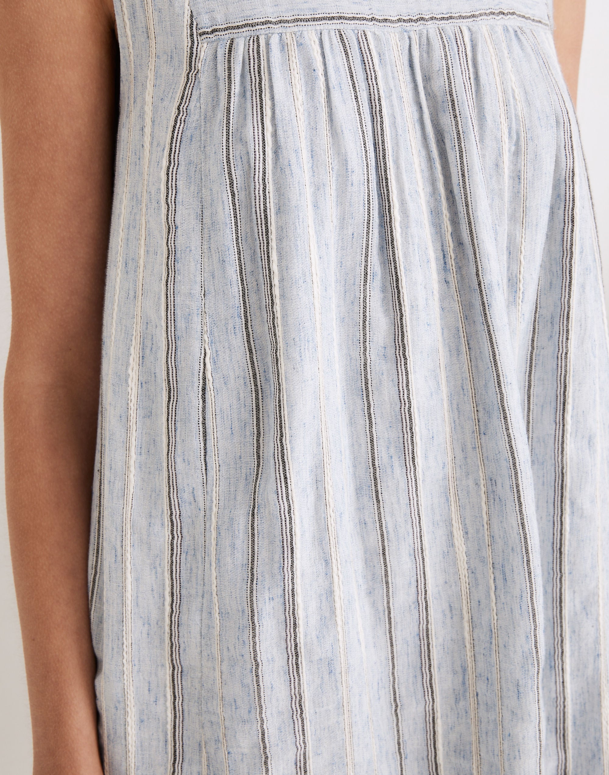 Sleeveless Yoked Mini Dress in Textured Stripe