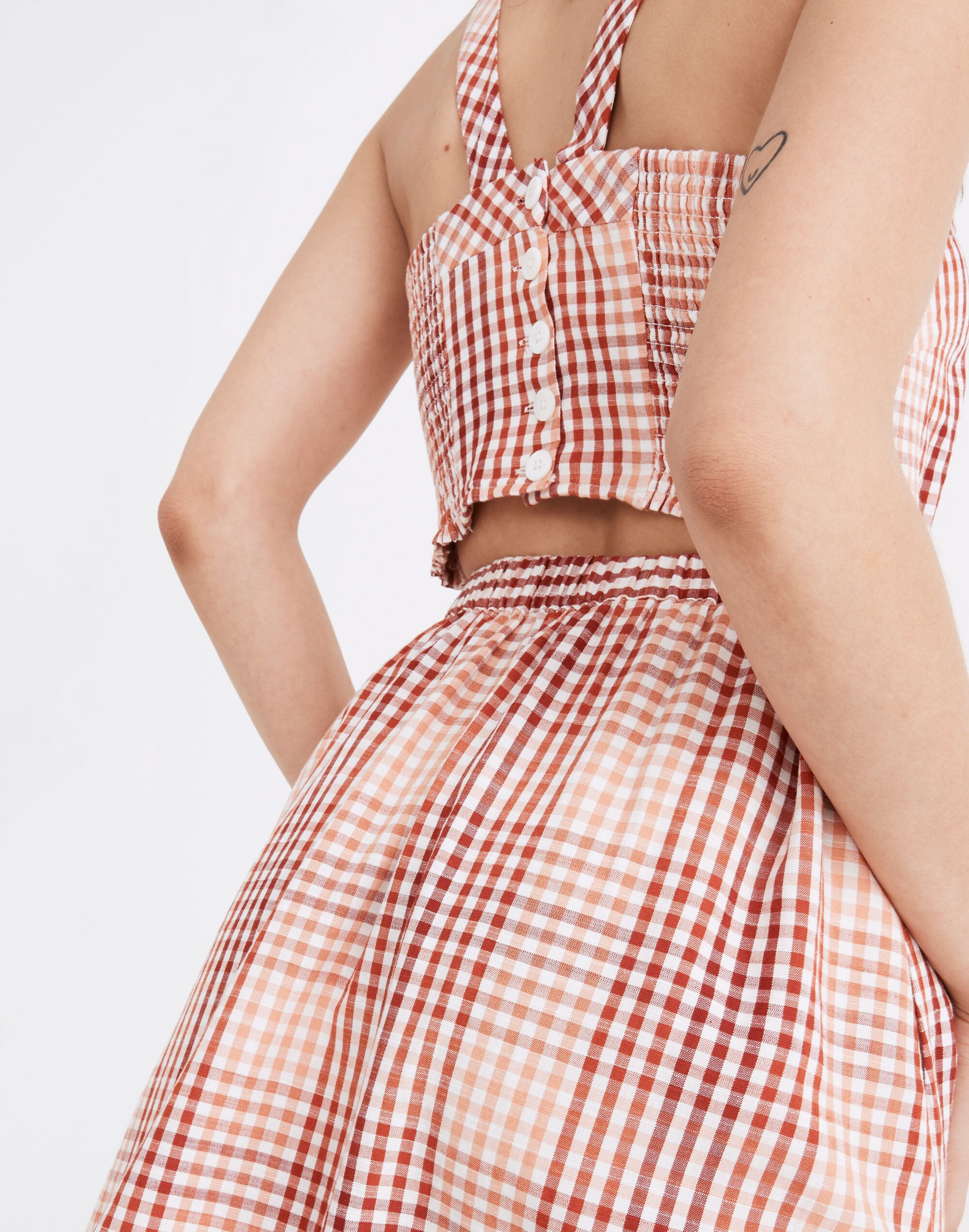 Cutout-Back Midi Dress in Gingham Plaid