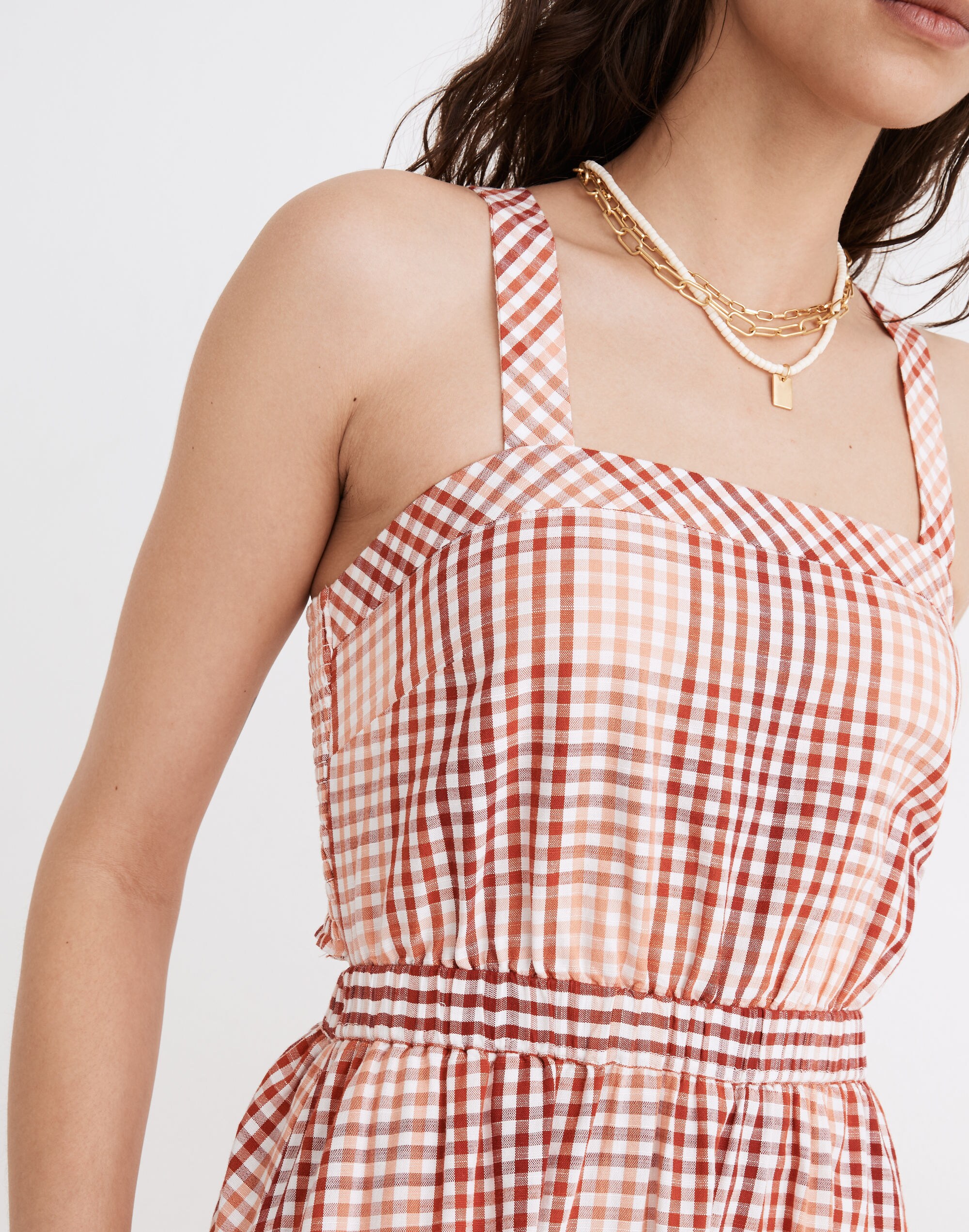 Cutout-Back Midi Dress in Gingham Plaid