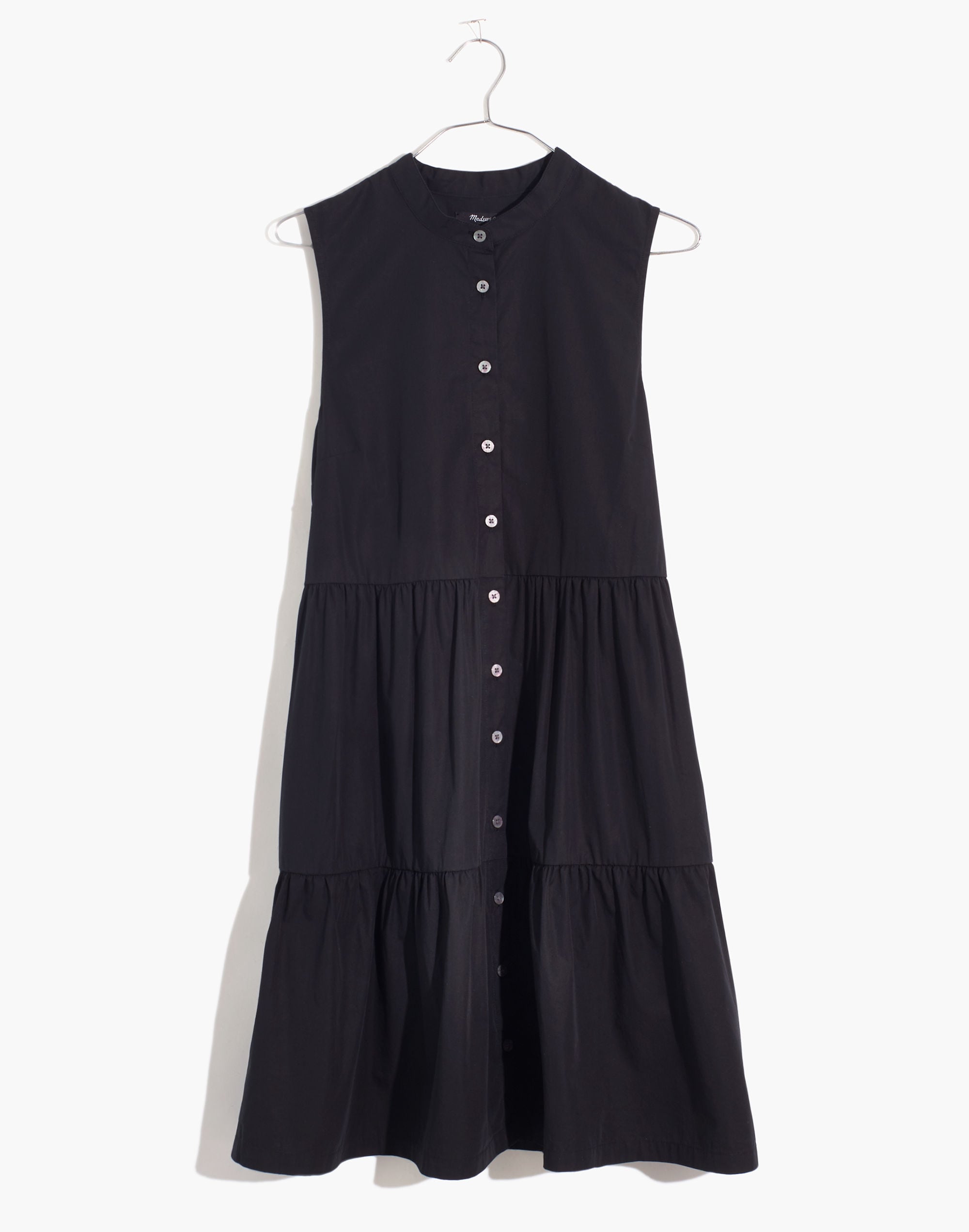 Banded-Collar Tiered Dress