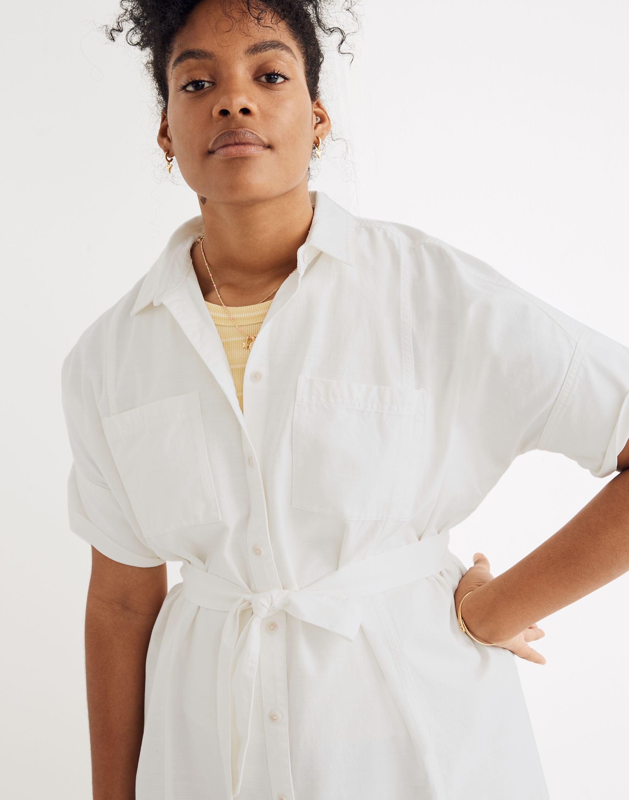 Denim Seamed Courier Tie-Waist Shirtdress