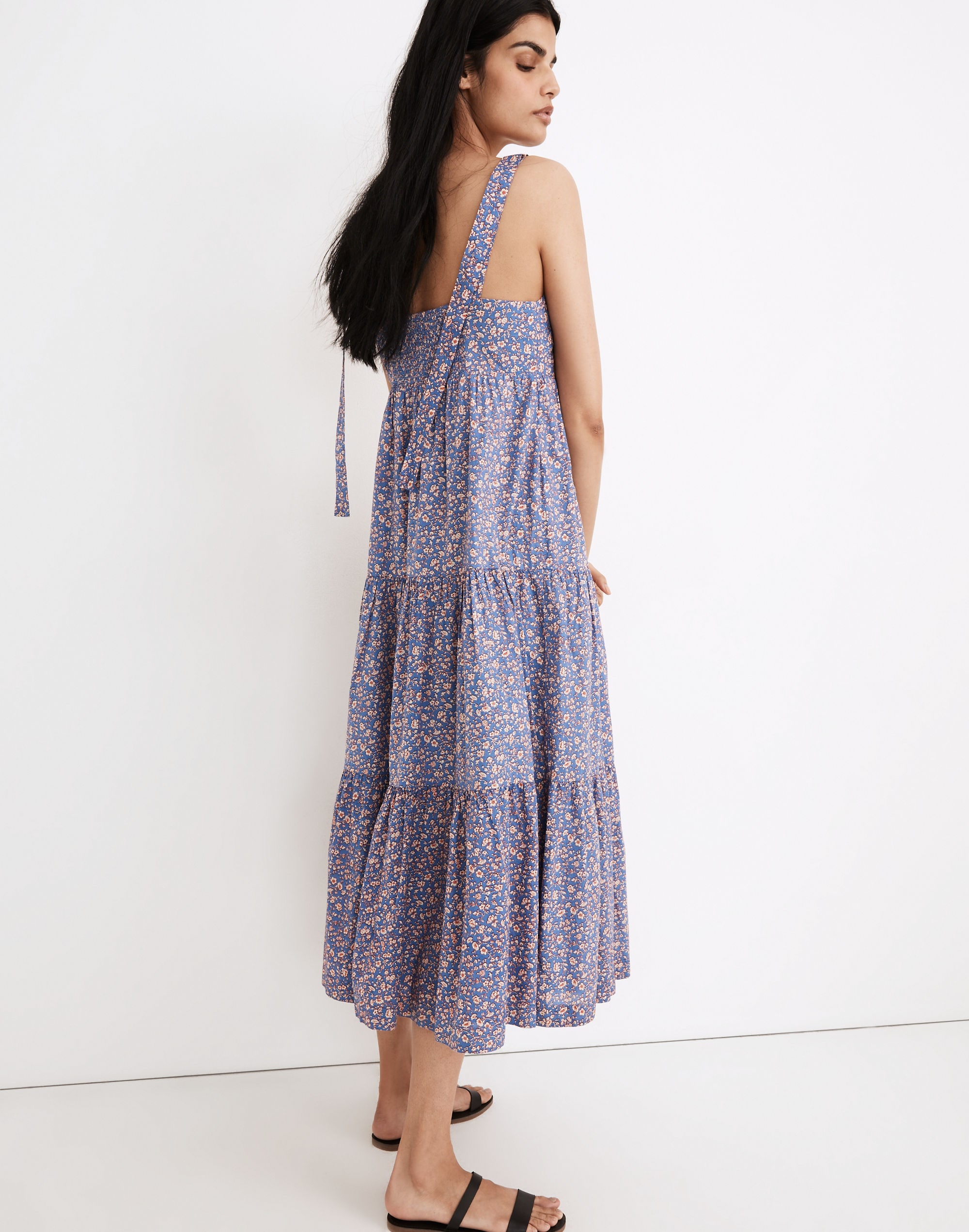 Tie-Strap Tiered Midi Dress in Summer Vines