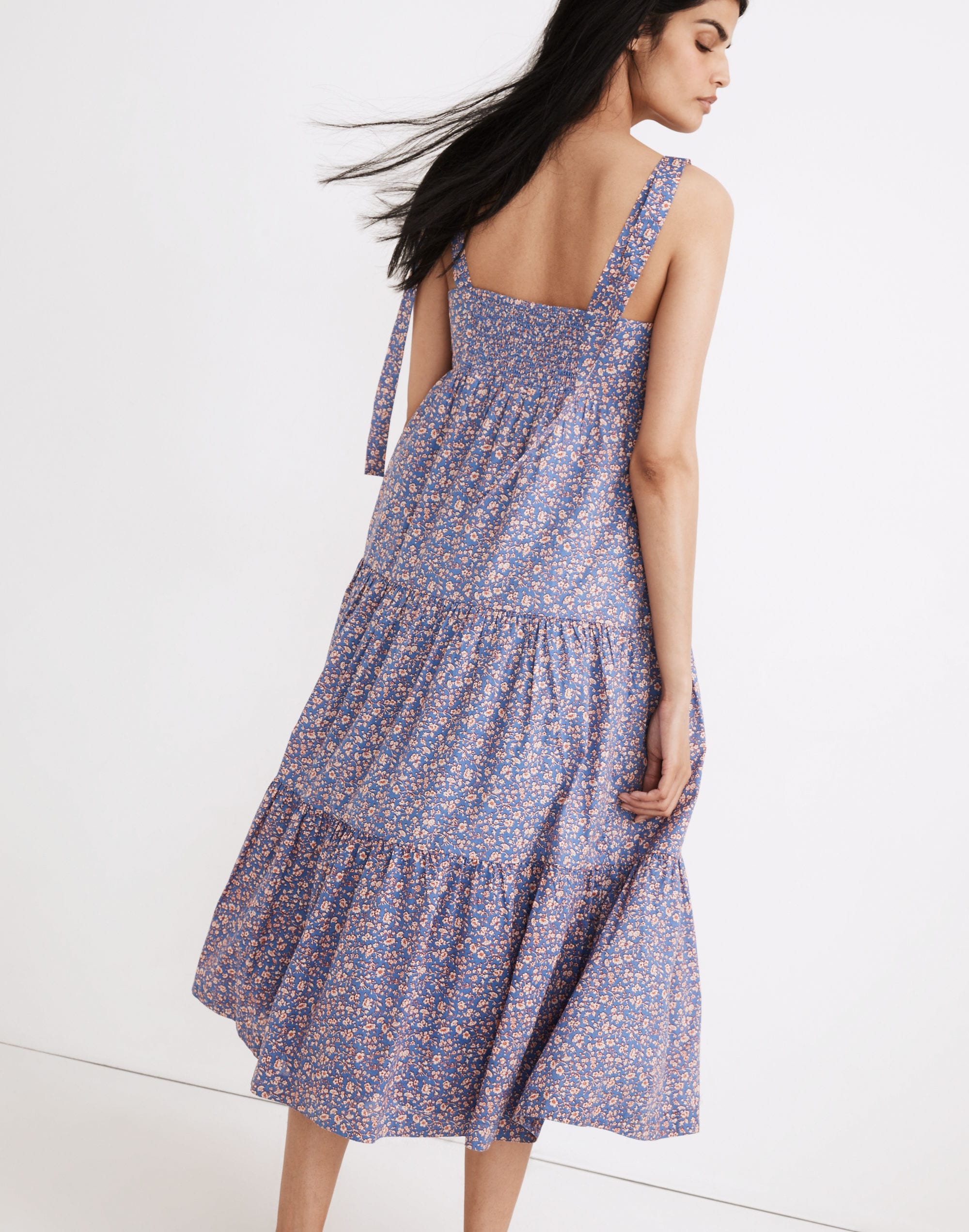 Tie-Strap Tiered Midi Dress in Summer Vines