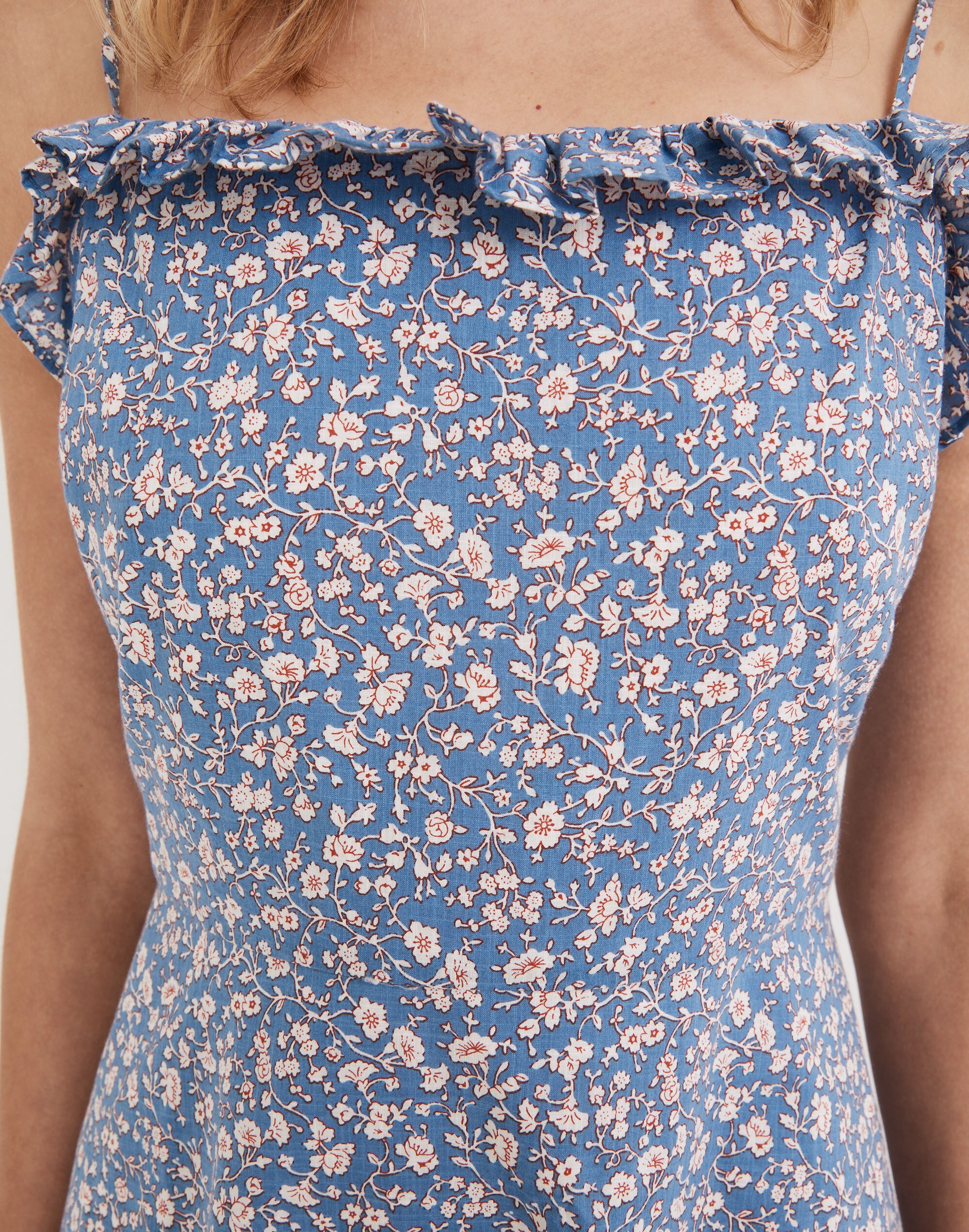 Cami Ruffle-Hem Mini Dress in Summer Vines