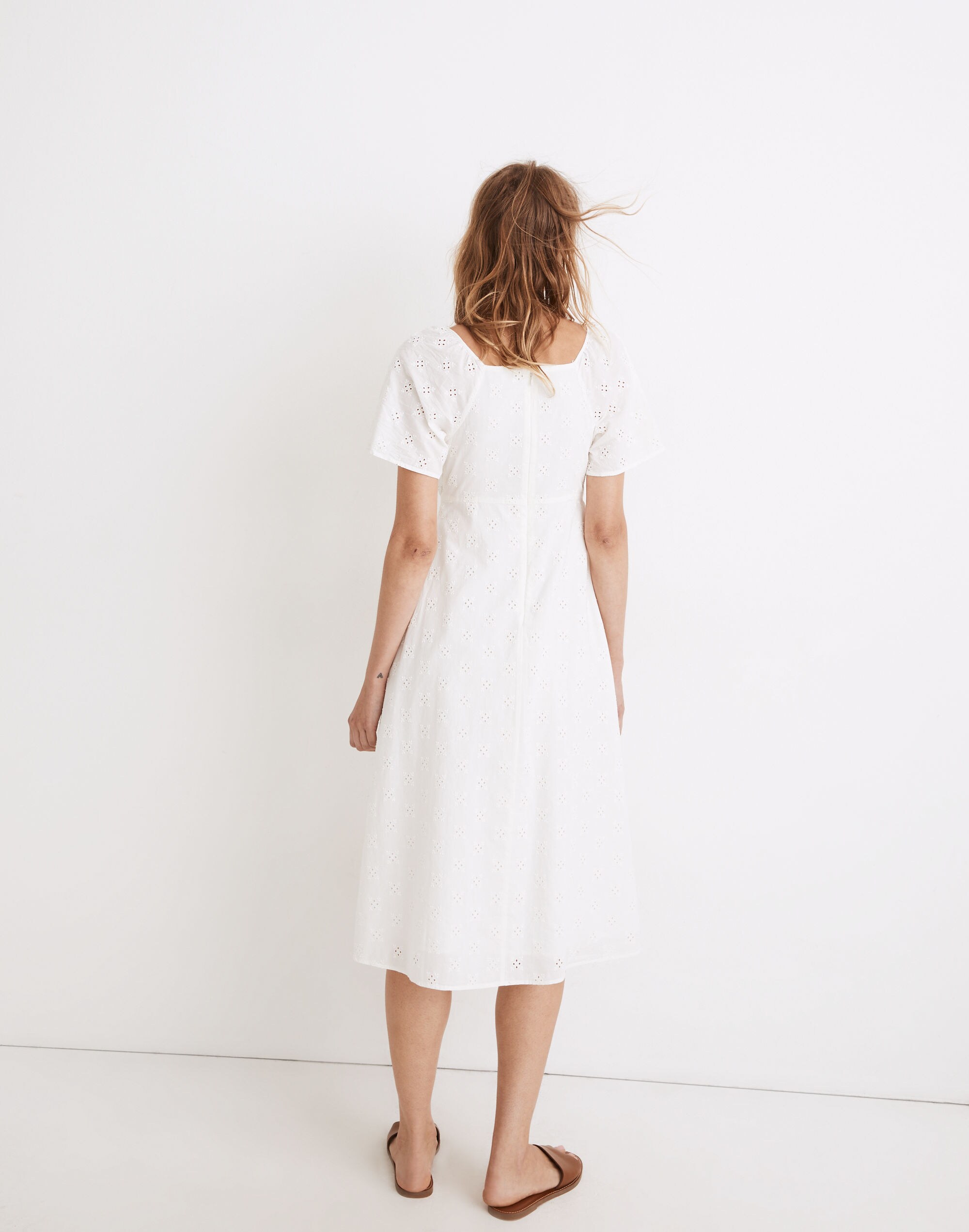 Eyelet Tie-Front Midi Dress